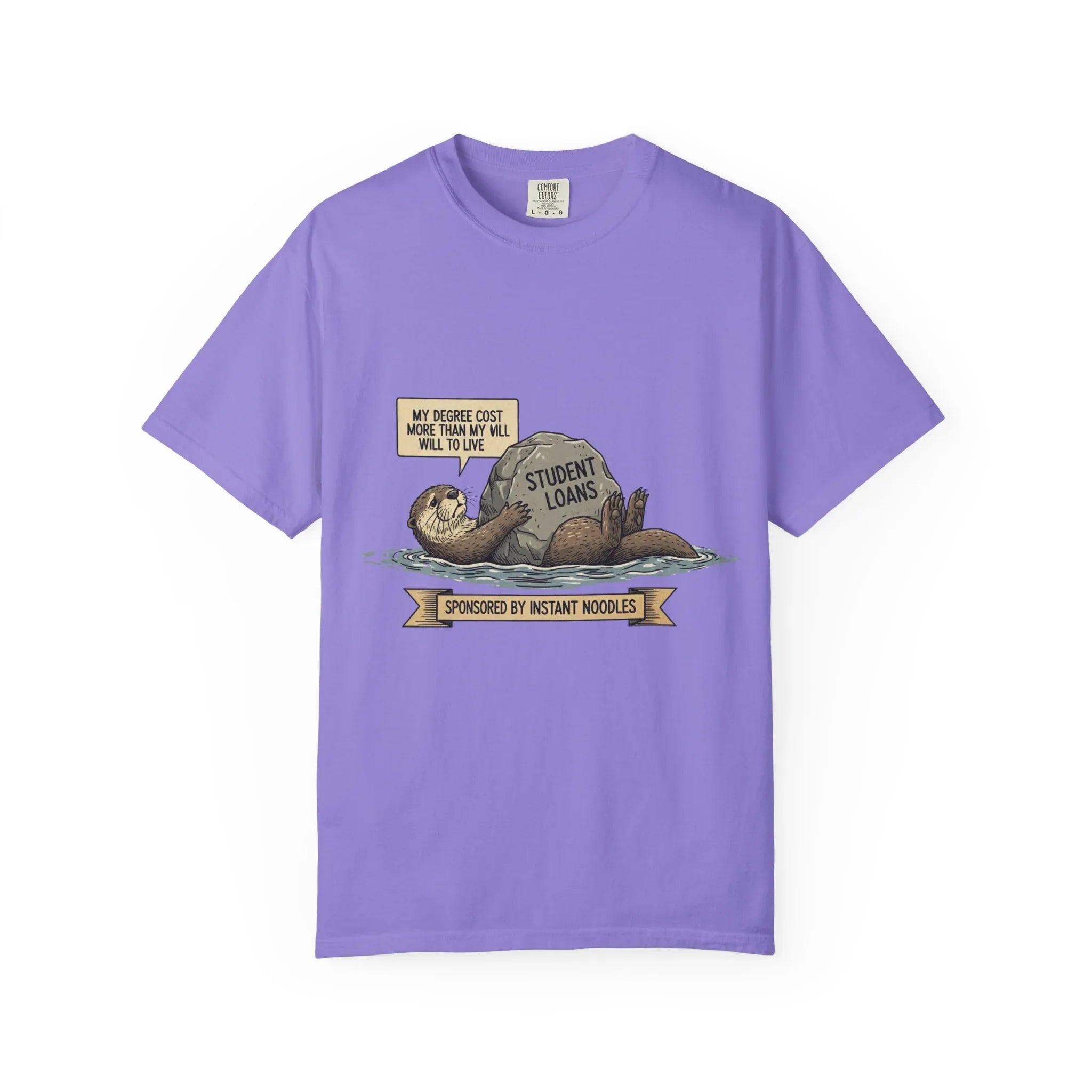 Funny Sloth Shirt Financially Stable In My Dreams Tee Student Loan Otter Shirt Broke Life Gift Sarcastic Adulting Currently Accepting Violet