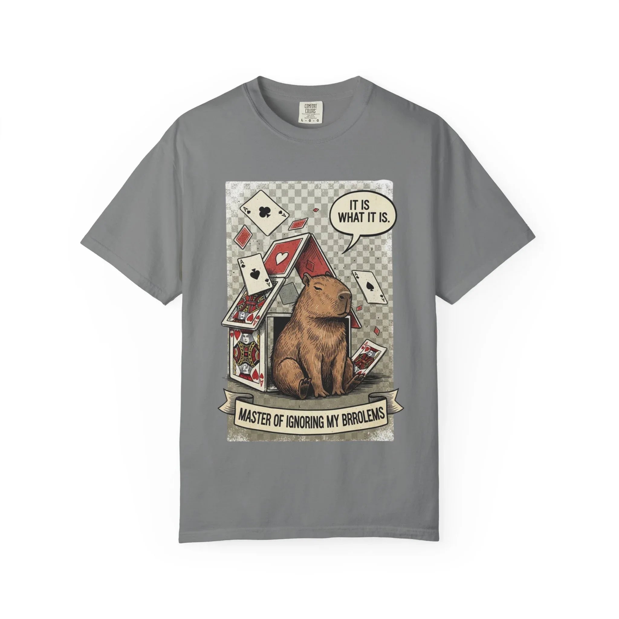 Funny Capybara Shirt - "It Is What It Is" Hoodie - Stoic Animal Gift - Mental Health Awareness Sweatshirt - Ignoring Problems Meme Tee - Chaos Graphic Top Grey