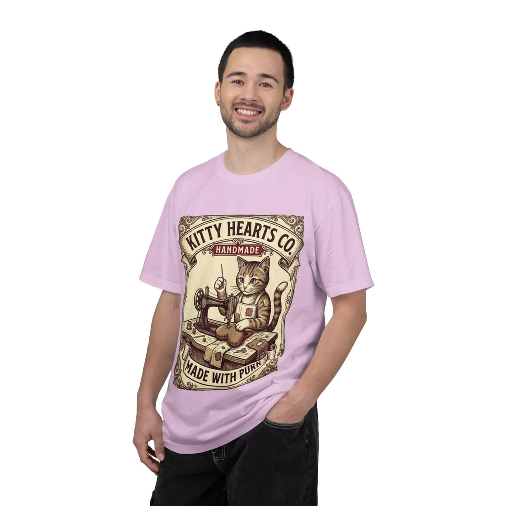Kitty Hearts Co T-Shirt | Vintage Sewing Cat Made With Purr Graphic Tee | Retro Craft Lover Gift