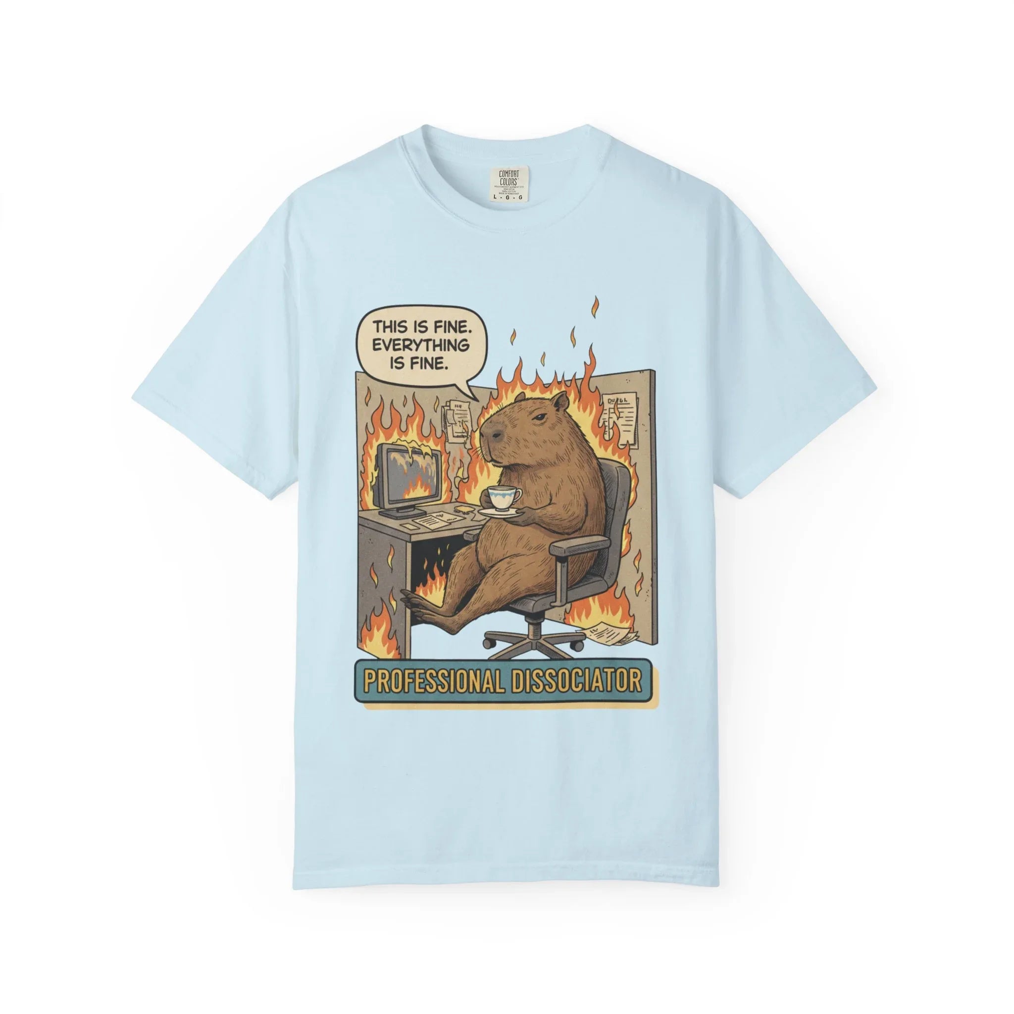 Capybara This Is Fine Shirt Funny Professional Dissociator Tee Mental Health Meme Gift Office Humor Sweatshirt Sarcastic Work GiftCorporate Chambray