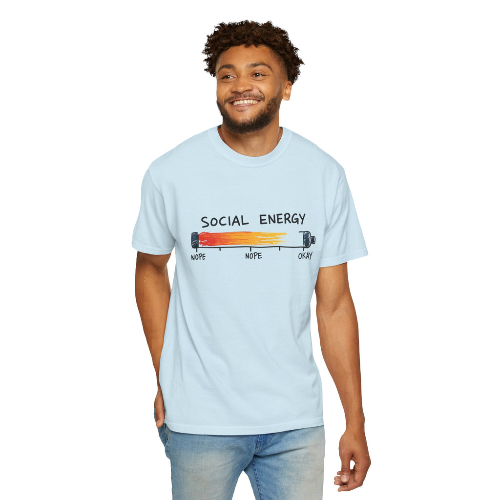 Social Energy Meter Shirt, Introvert Humor Tee, Social Battery Bar Chart T-Shirt, Funny Minimal Graphic, Nope to Okay Gift