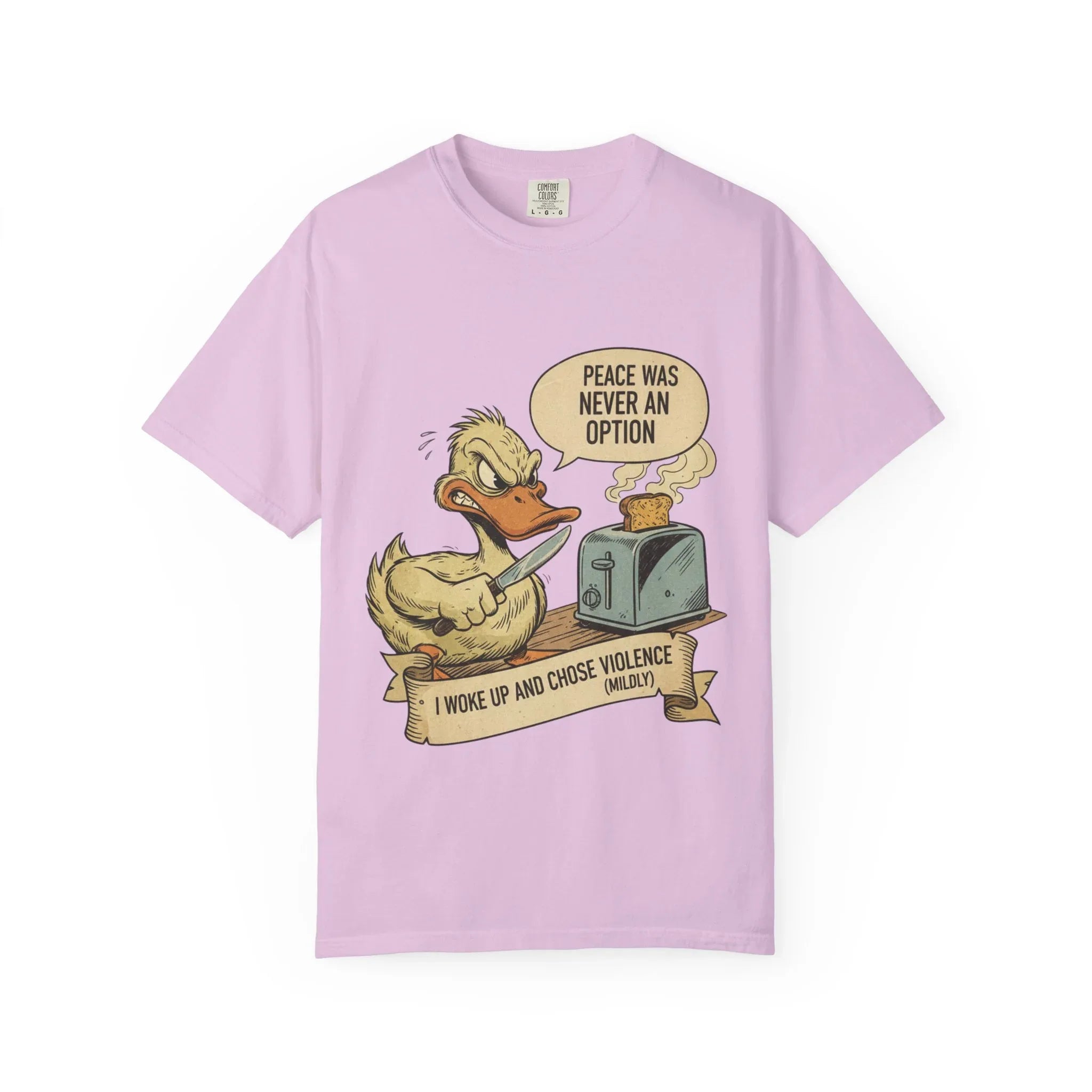 Funny Angry Duck Shirt Peace Was Never An Option Tee I Woke Up And Chose Violence Mildly Retro Graphic Tshirt Sarcastic Meme Gift Bird Lover Orchid