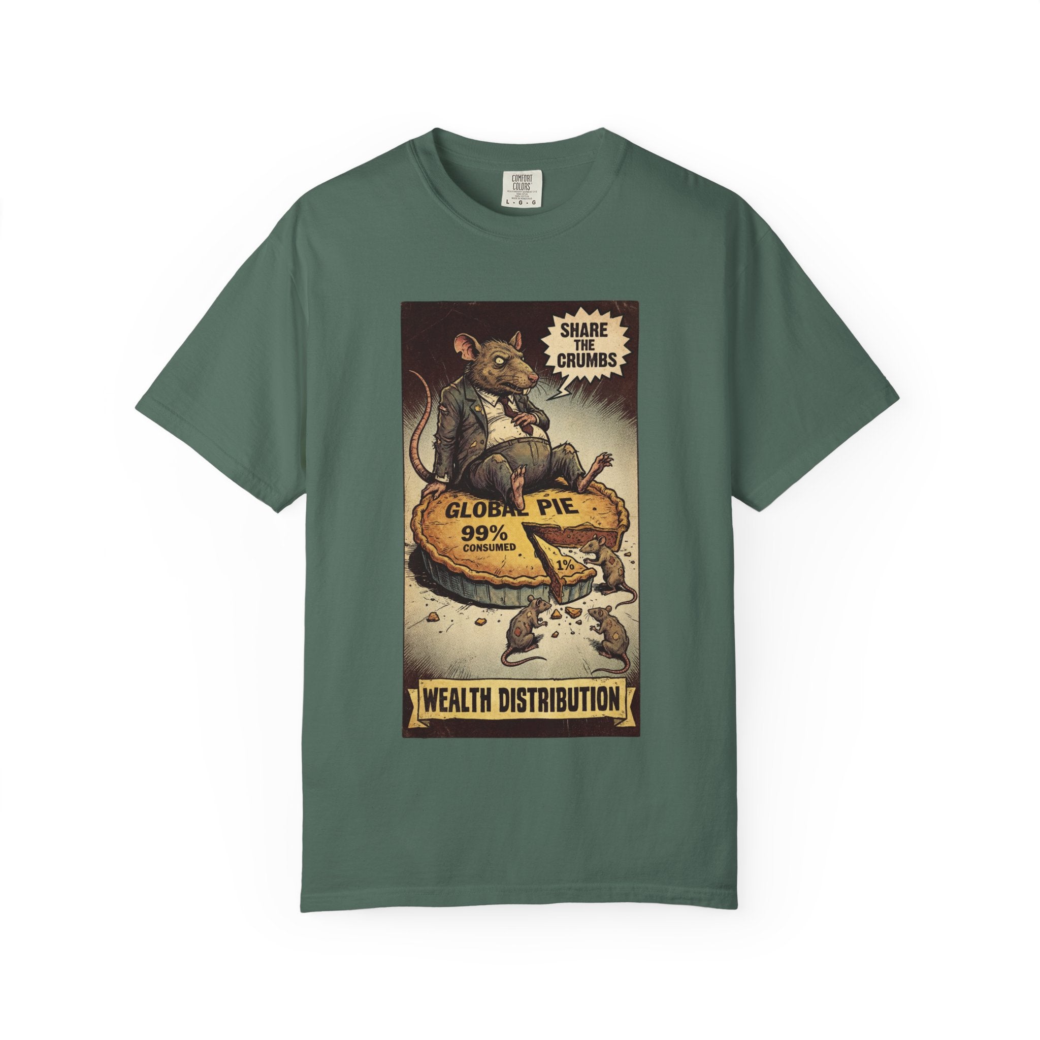 Share The Crumbs Shirt, Wealth Distribution Satire Tee, Vintage Capitalism Political Graphic, Social Justice Streetwear, Anti-Greed Rat Gift Blue Spruce
