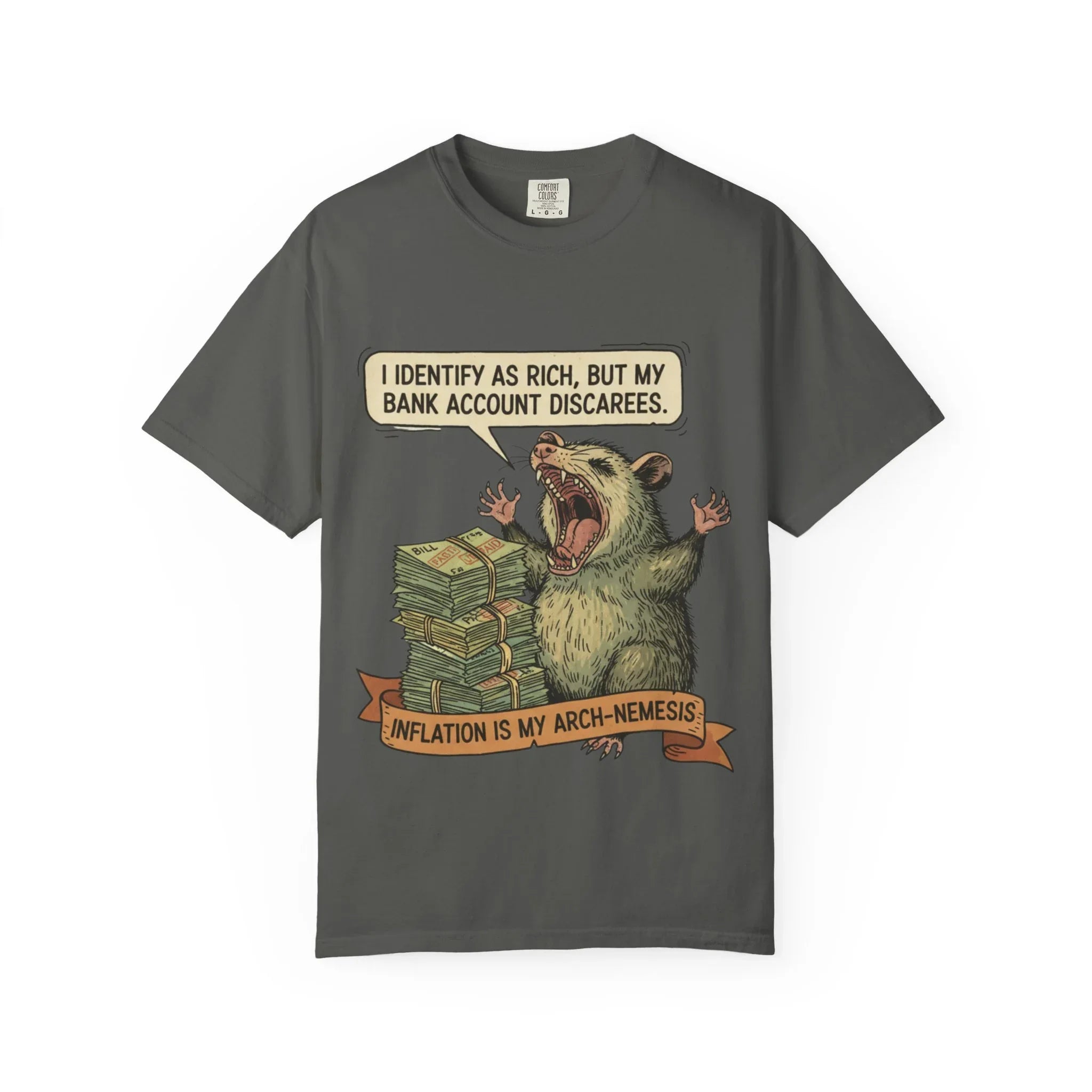 Funny Opossum Shirt I Identify As Rich Sarcastic Animal Meme Tee Screaming Opossum Gift for Friend Inflation Struggle Humor Top Pepper