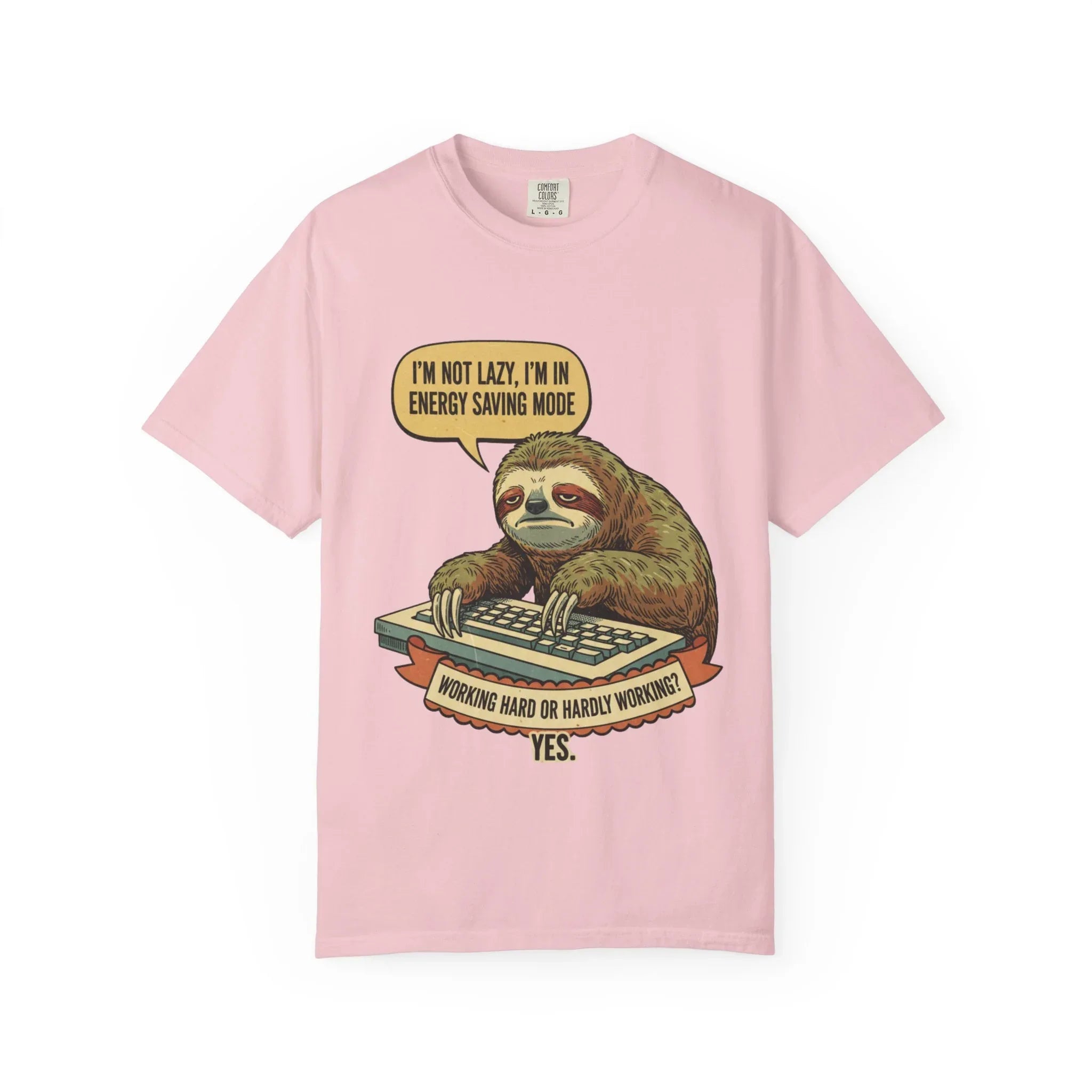 Funny Sloth Shirt - "I'm In Energy Saving Mode" Office Humor Tee - Programmer T-Shirt - Lazy Animal Lover Gift - Retro Style Sloth Graphic Tee Blossom