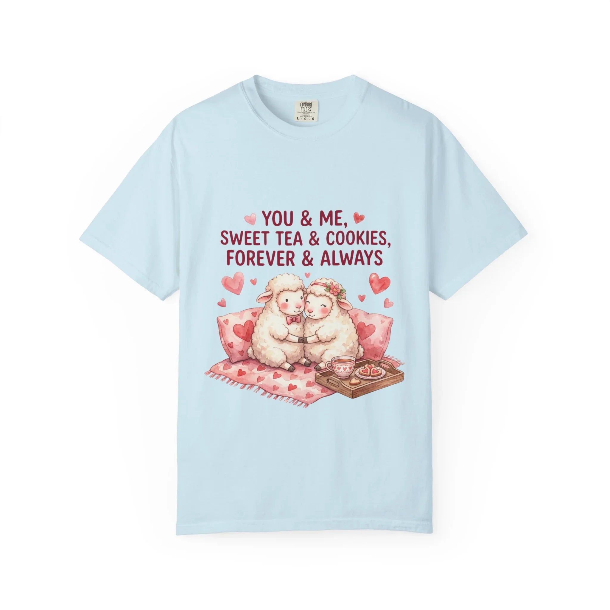You and Me Sweet Tea Cookies Bears T Shirt Cute Cuddling Couple Watercolor Cozy Vintage Aesthetic Gift Lovers Soft Cotton Romantic Tee Chambray