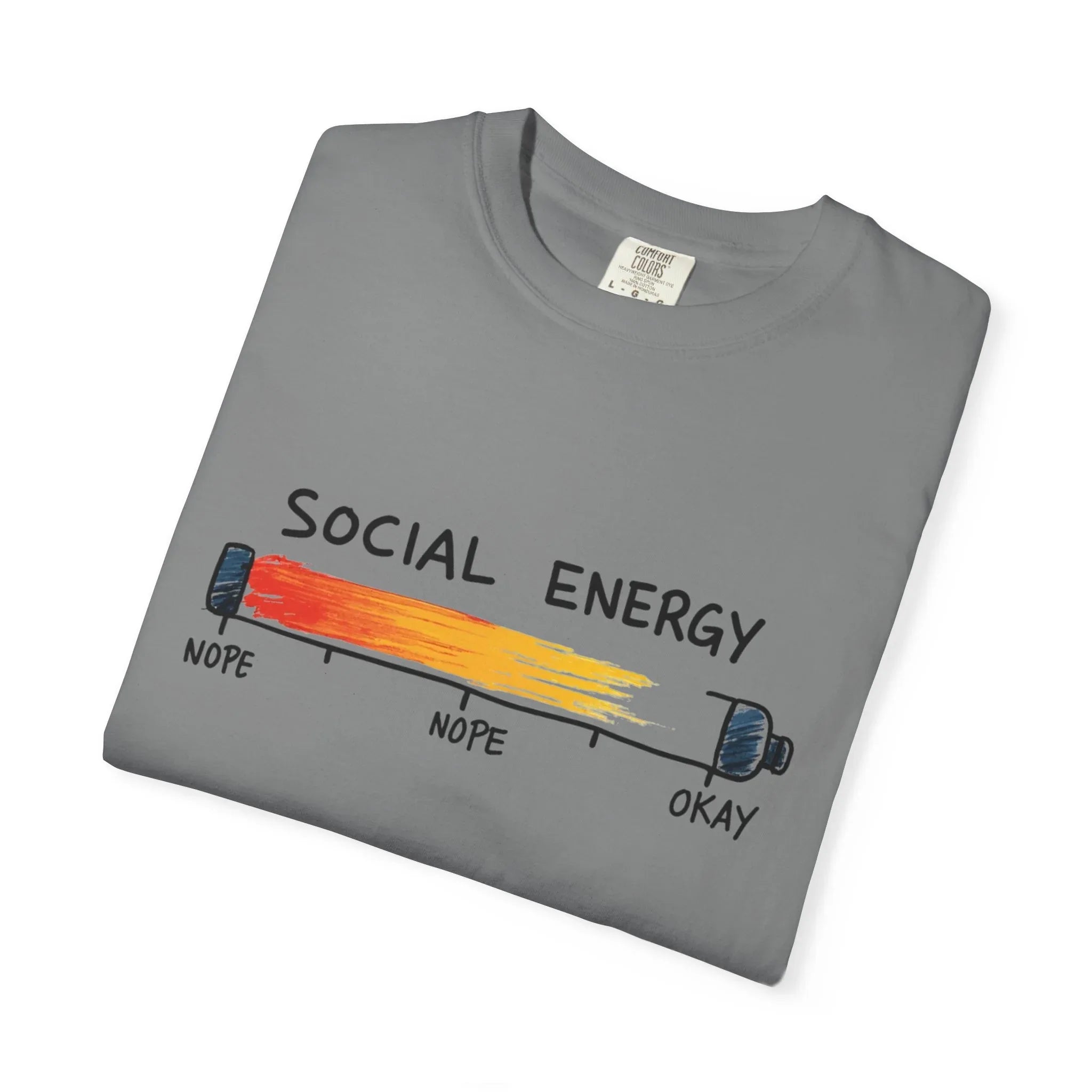 Social Energy Meter Shirt, Introvert Humor Tee, Social Battery Bar Chart T-Shirt, Funny Minimal Graphic, Nope to Okay Gift Grey