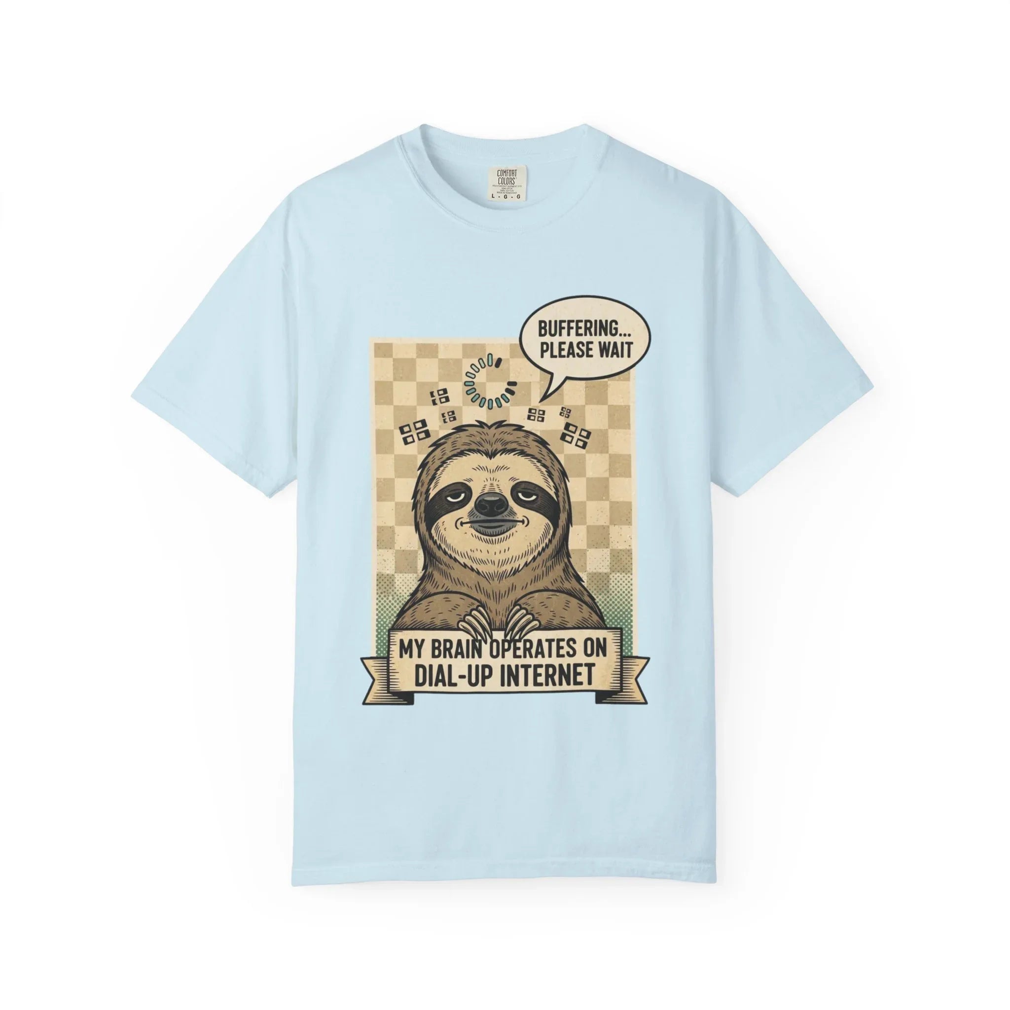Funny Sloth Shirt Retro 90s Dial-Up Internet Tee Buffering Graphic Tshirt Sarcastic Sloth Lover Gift Vintage Style Comfort Colors Tee Chambray