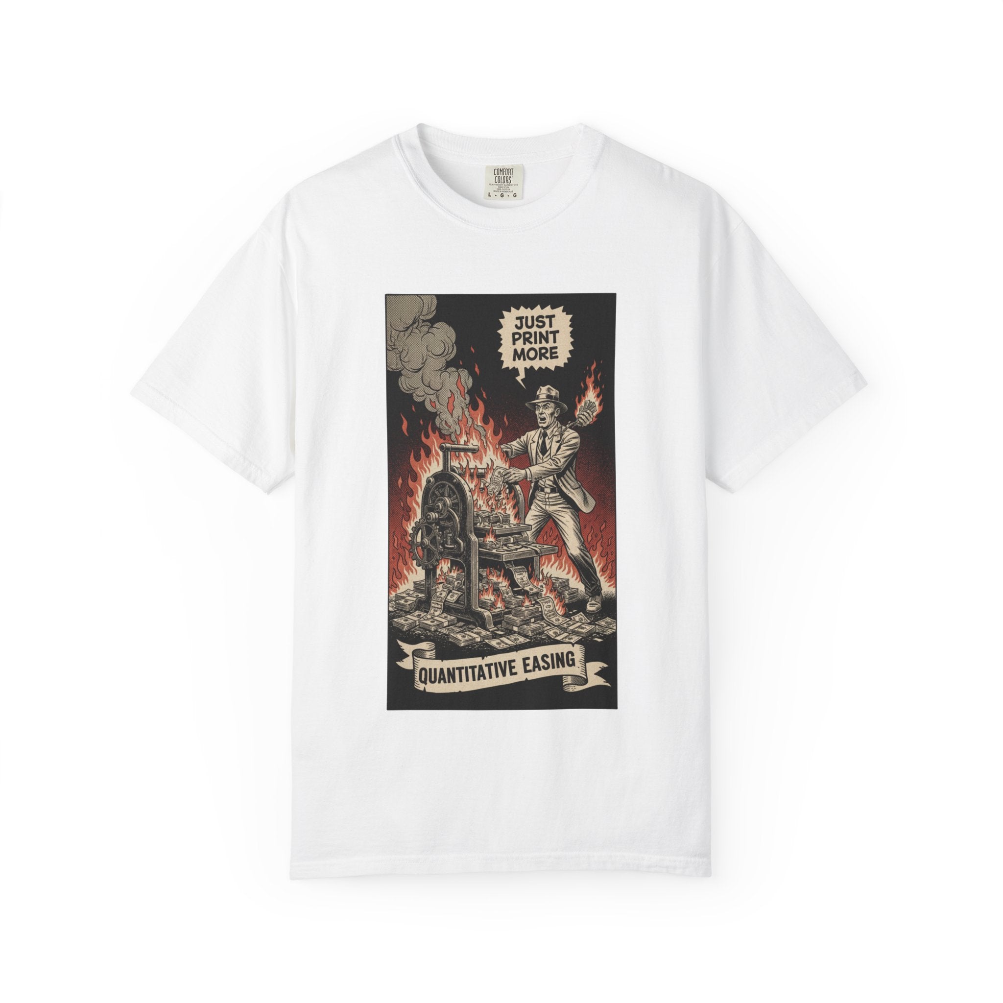Quantitative Easing Shirt Money Printer Go Brrr Inflation Satire Tee Vintage Finance Gift Bitcoin Crypto Investor Tshirt White