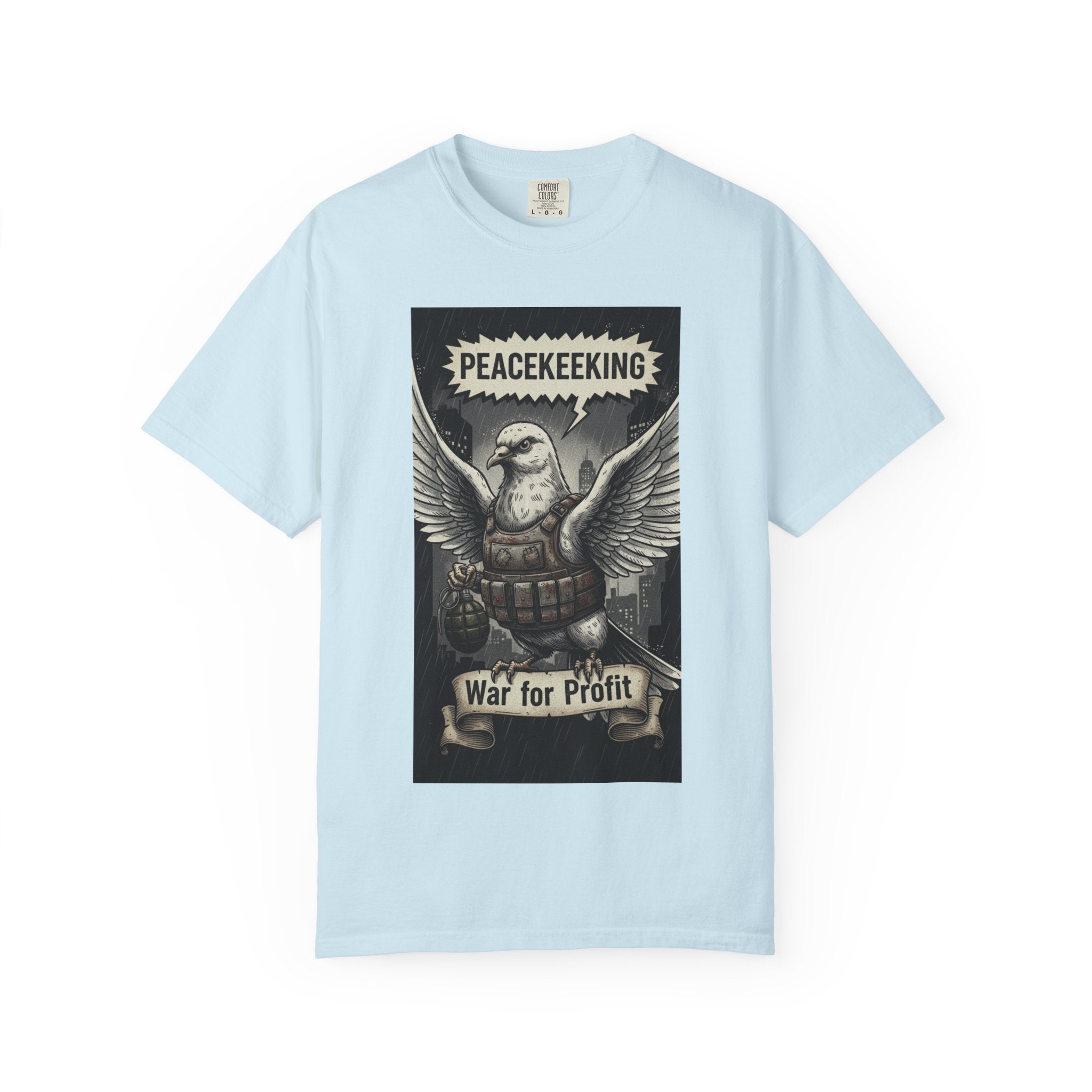 Vintage Satire Graphic Tee - Retro Political Comic Shirt - Media Manipulation & Anti-War Art - Sarcastic Social Commentary T-Shirt Chambray