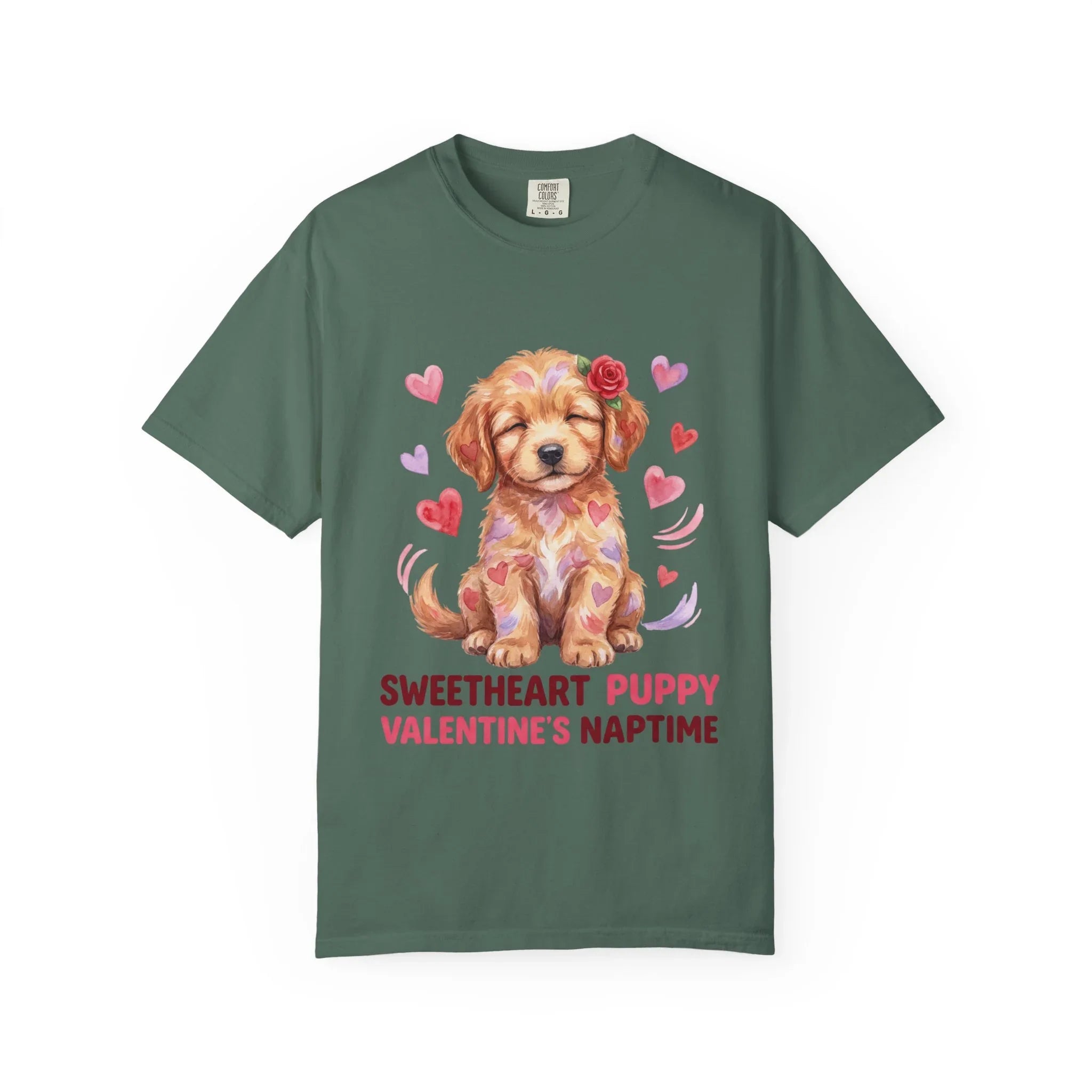 Sweetheart Puppy Valentines Naptime T Shirt Cute Watercolor Dog Art Cozy Vintage Aesthetic Gift for Dog Lovers Soft Cotton Retro Valentines Blue Spruce