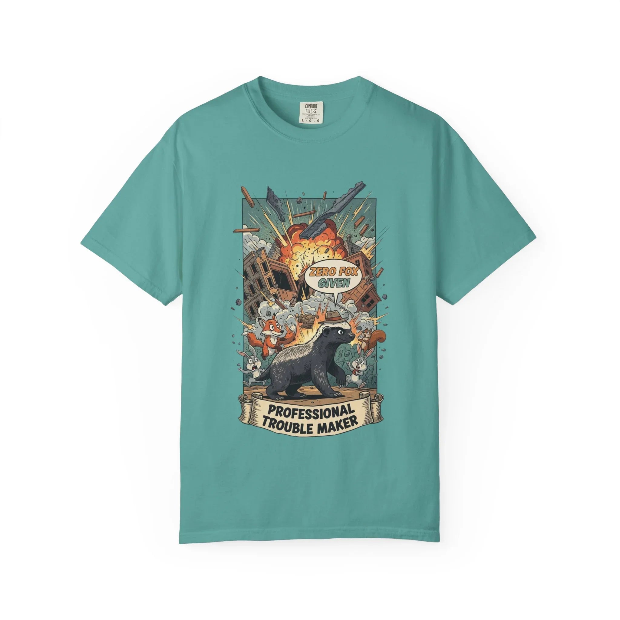 Funny Honey Badger Shirt - "Zero Fox Given" Hoodie - Professional Trouble Maker Tee - Retro Comic Style Graphic - Cool Animal Meme Gift for Sarcastic Men & Women Seafoam