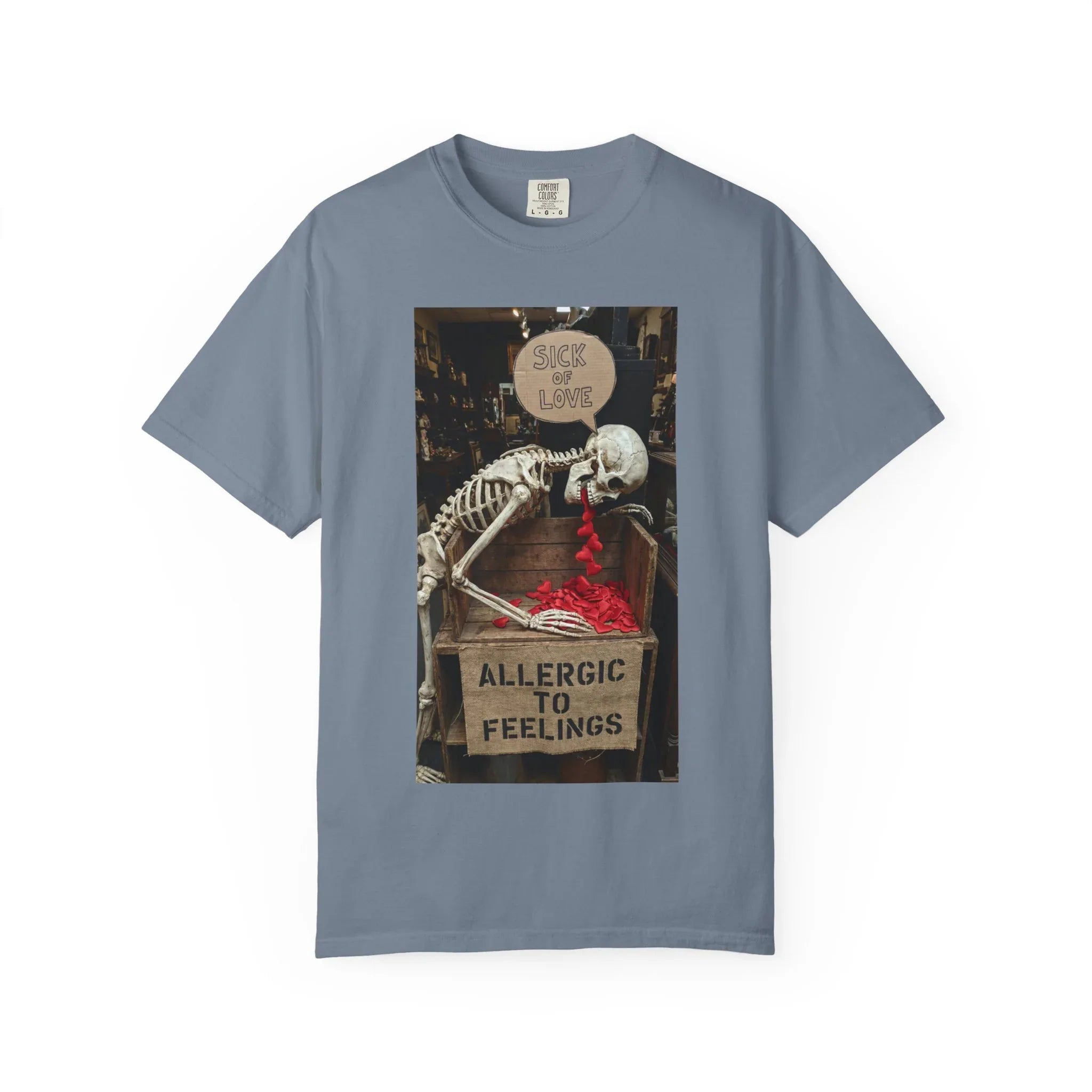 Any Century Now" Skeleton Graphic Tee - Sick of Love & Allergic To Feelings Edition Blue Jean