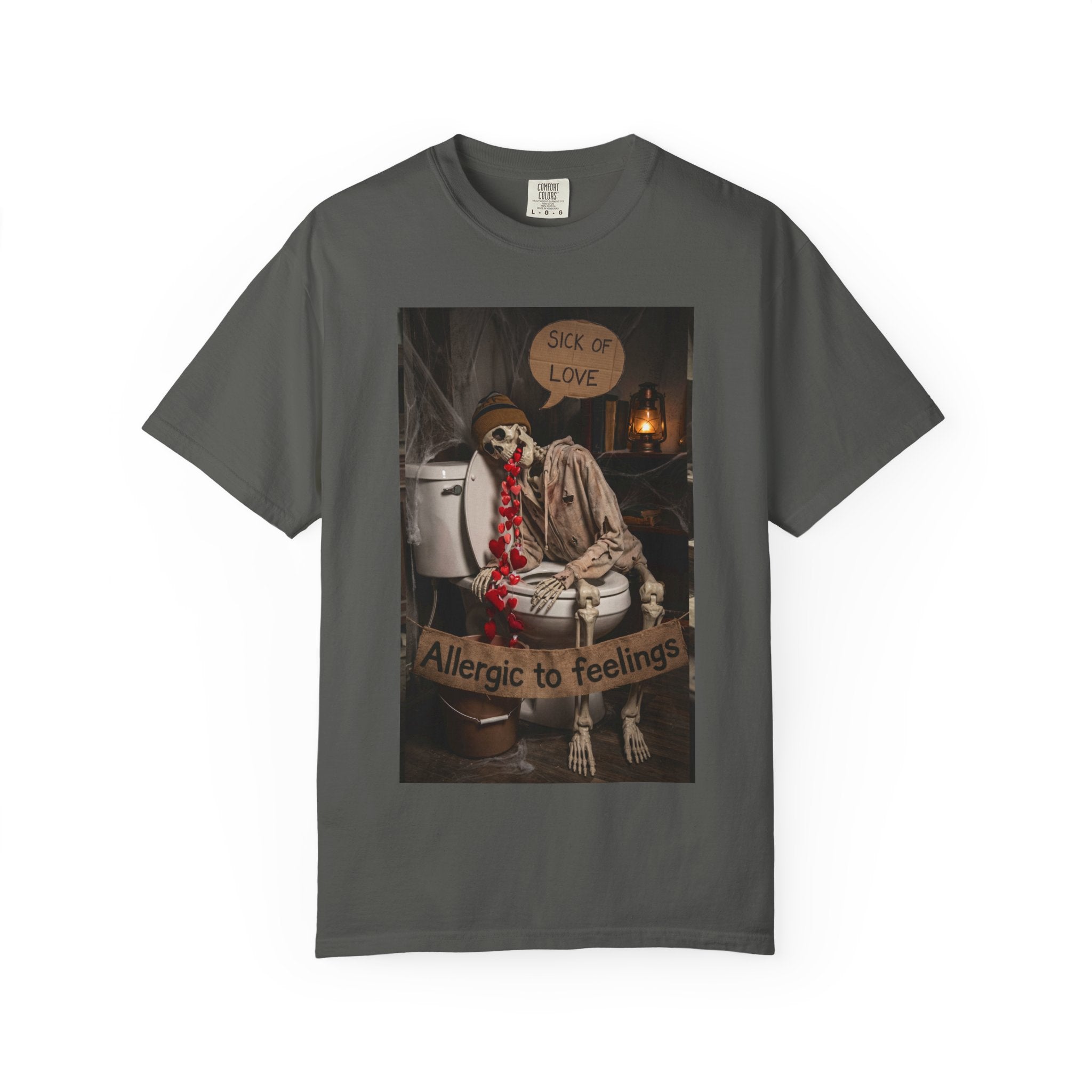 🤮 Sick of Love – Vintage Skeleton Heartbreak Satire & Grunge Streetwear Vintage Skeleton Graphic Tee - Sick of Love Dark Humor Streetwear Pepper