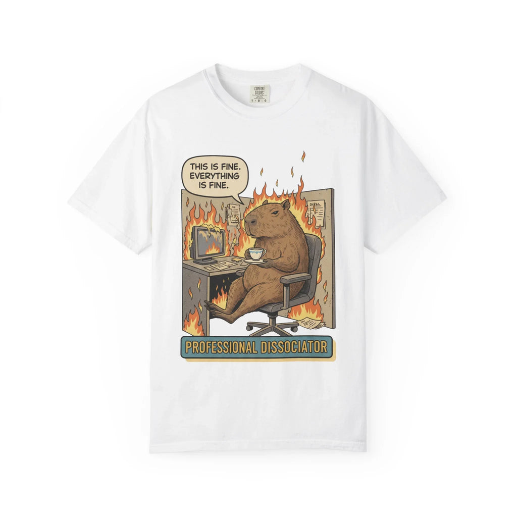 Funny Capybara "This Is Fine" Shirt - Professional Dissociator Tee - Mental Health Meme T-Shirt - Sarcastic Office Humor Gift - Relatable Corporate Grind Apparel