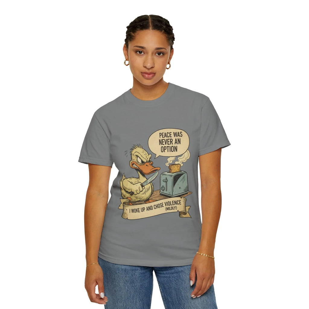 Funny Angry Duck Shirt Peace Was Never An Option Tee I Woke Up And Chose Violence Mildly Retro Graphic Tshirt Sarcastic Meme Gift Bird Lover