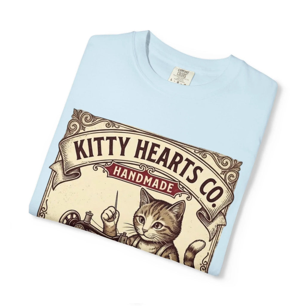 Kitty Hearts Co T-Shirt | Vintage Sewing Cat Made With Purr Graphic Tee | Retro Craft Lover Gift