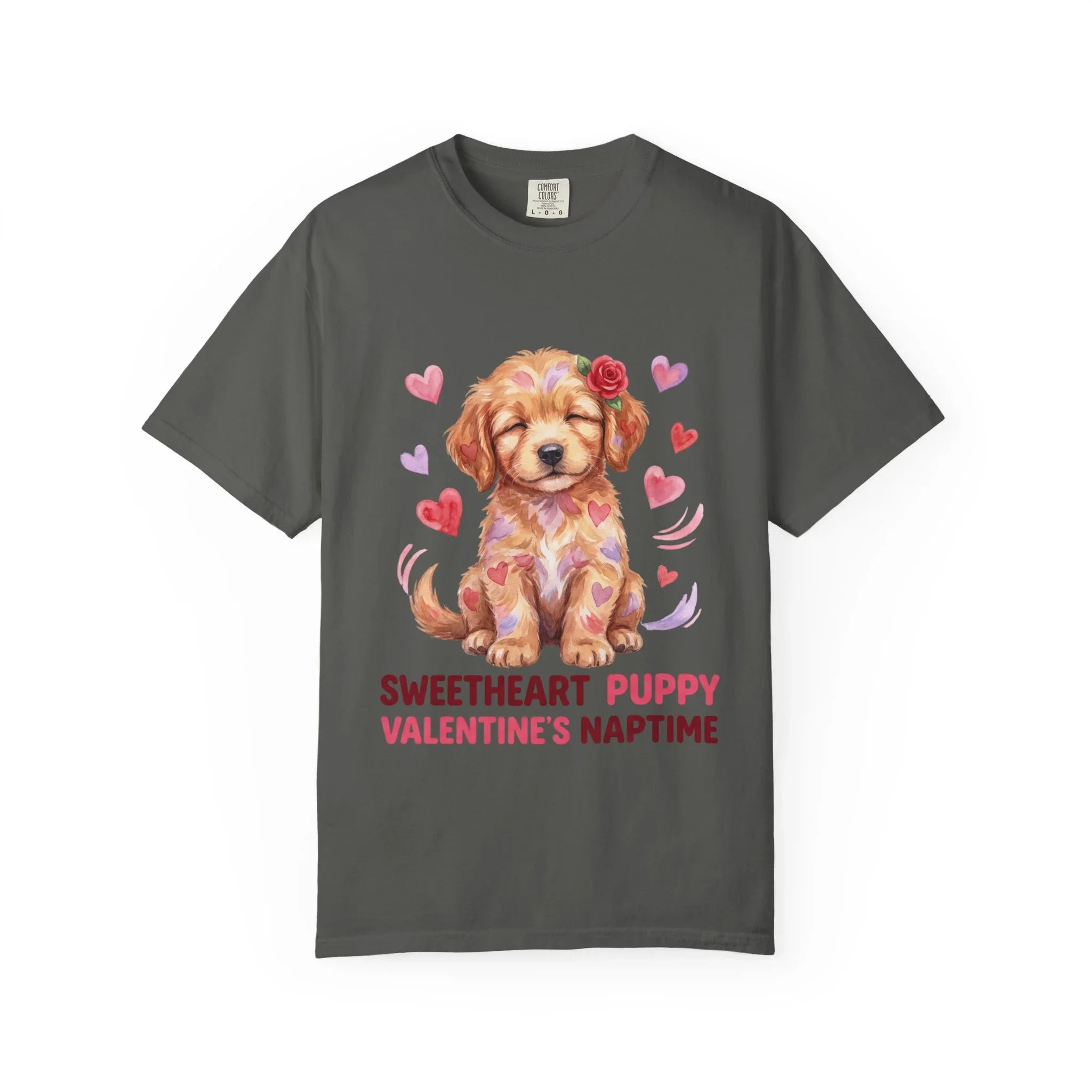 Sweetheart Puppy Valentines Naptime T Shirt Cute Watercolor Dog Art Cozy Vintage Aesthetic Gift for Dog Lovers Soft Cotton Retro Valentines Pepper