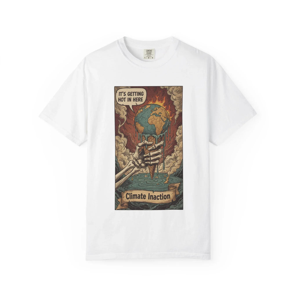 Climate Inaction Melting Earth Shirt - Global Warming Satire Tee - Skeleton Hand Vintage Graphic - Environmental Activist Gift - Retro Distressed Planet Earth T-Shirt