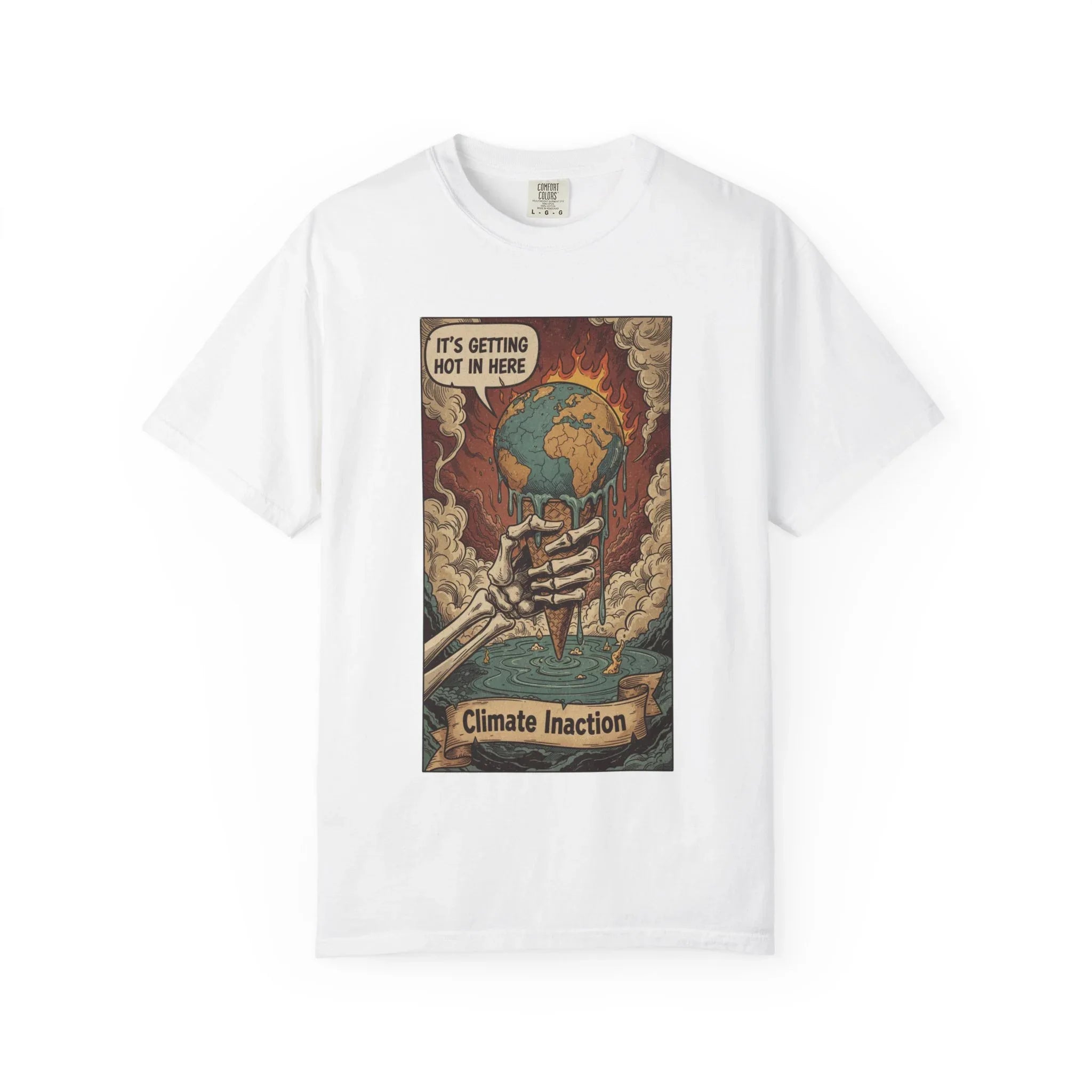 Climate Inaction Melting Earth Shirt - Global Warming Satire Tee - Skeleton Hand Vintage Graphic - Environmental Activist Gift - Retro Distressed Planet Earth T-Shirt