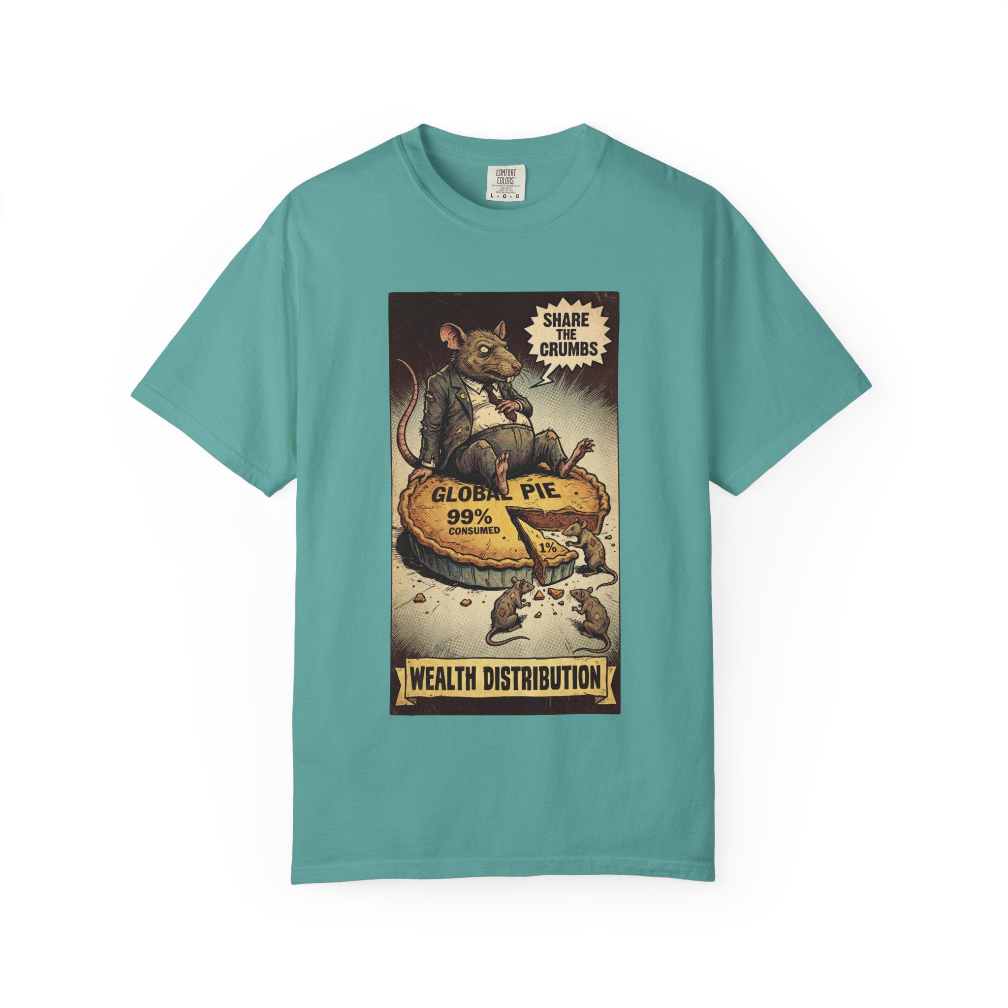 Share The Crumbs Shirt, Wealth Distribution Satire Tee, Vintage Capitalism Political Graphic, Social Justice Streetwear, Anti-Greed Rat Gift Seafoam