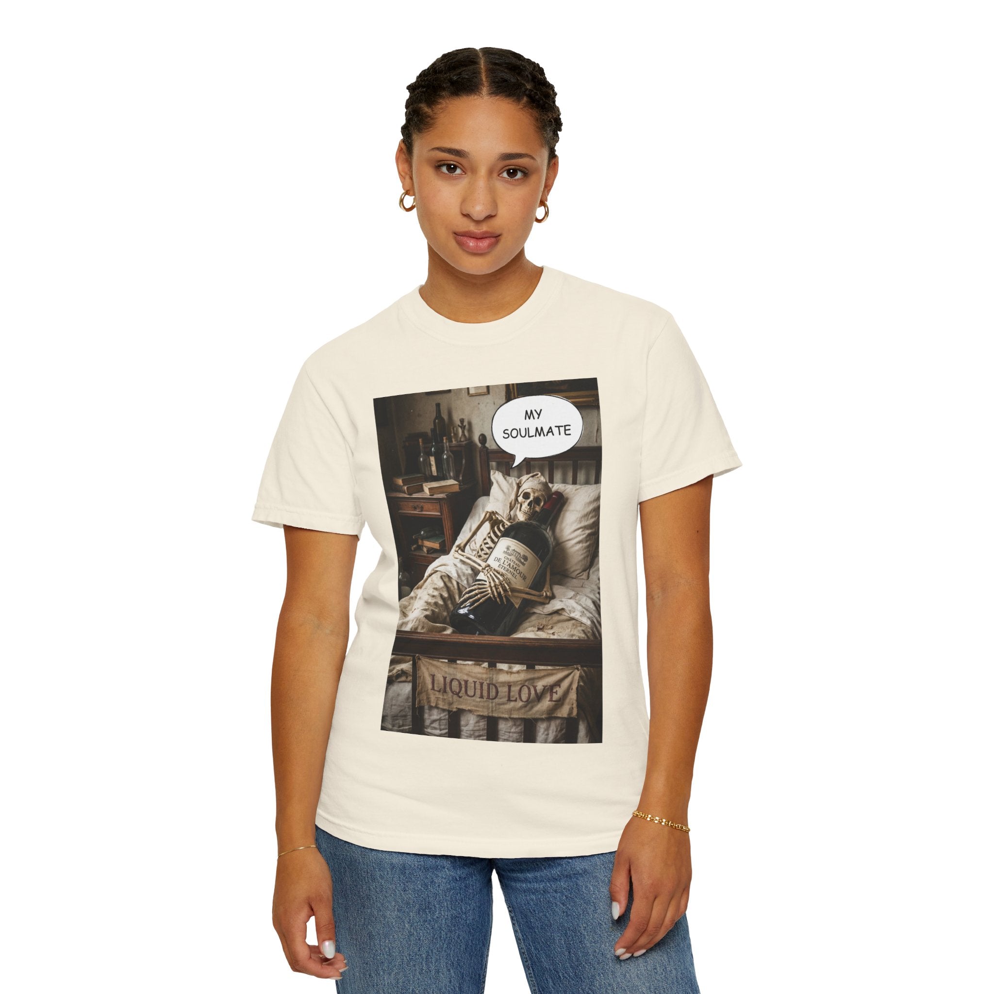 My Soulmate Liquid Love T-Shirt - Funny Wine Skeleton Shirt - Sarcastic Alcohol Pun Tee - Vintage Wine Lover Gift - Aesthetic Skeleton Graphic