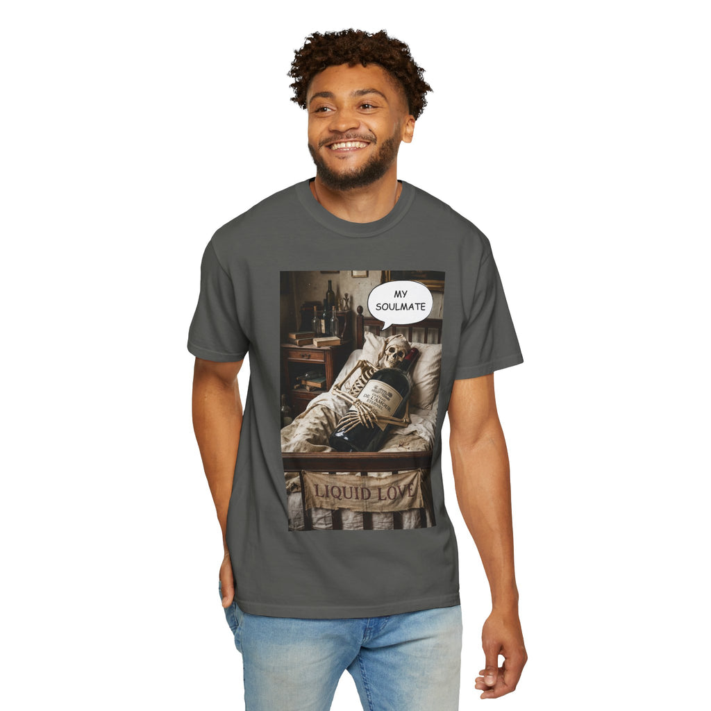 My Soulmate Liquid Love T-Shirt - Funny Wine Skeleton Shirt - Sarcastic Alcohol Pun Tee - Vintage Wine Lover Gift - Aesthetic Skeleton Graphic