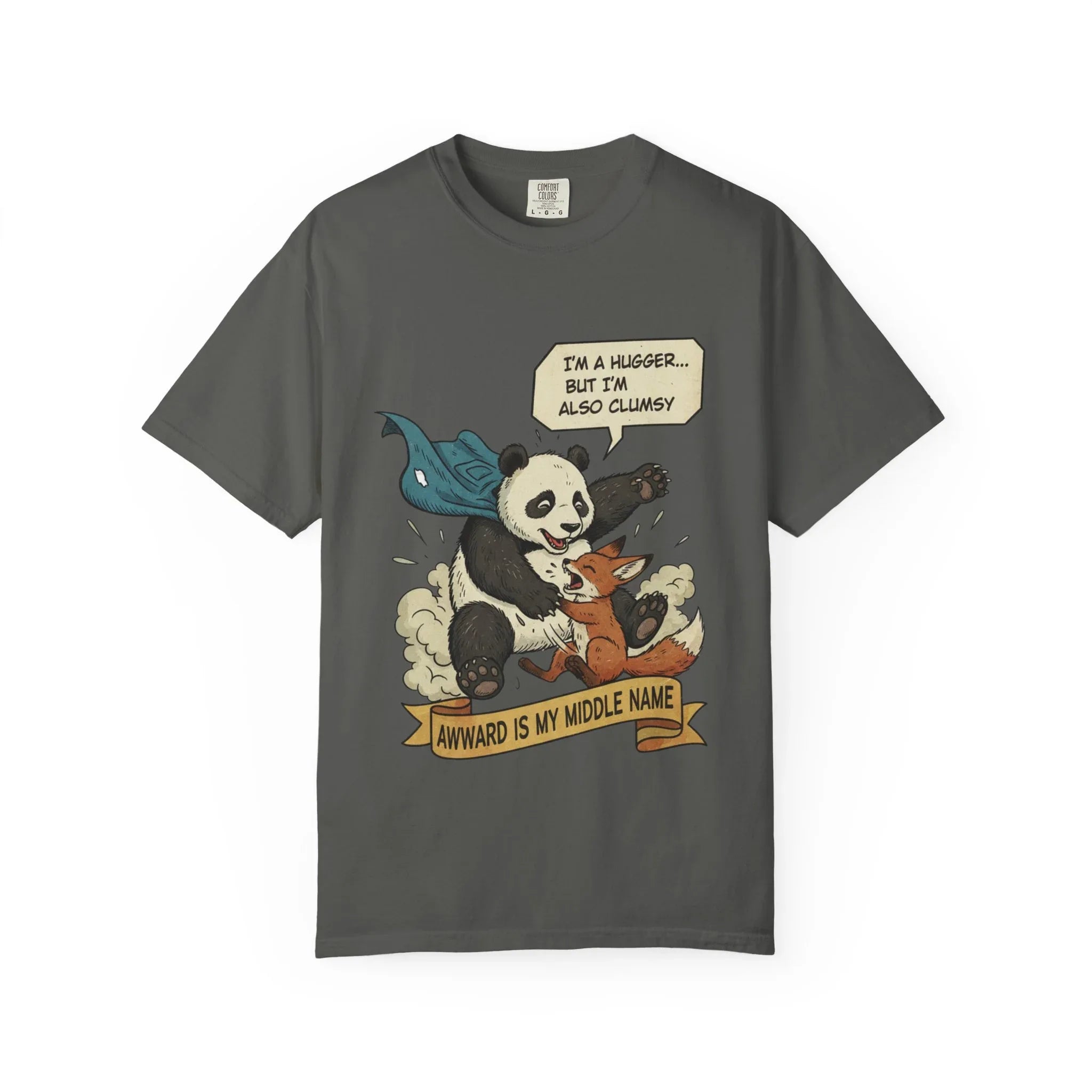 Funny Panda Shirt - Clumsy Fox Tee - Vintage Comic Style "Awward" Gift - Socially Awkward Friendship T-Shirt - Retro Cartoon Graphic Tee Pepper