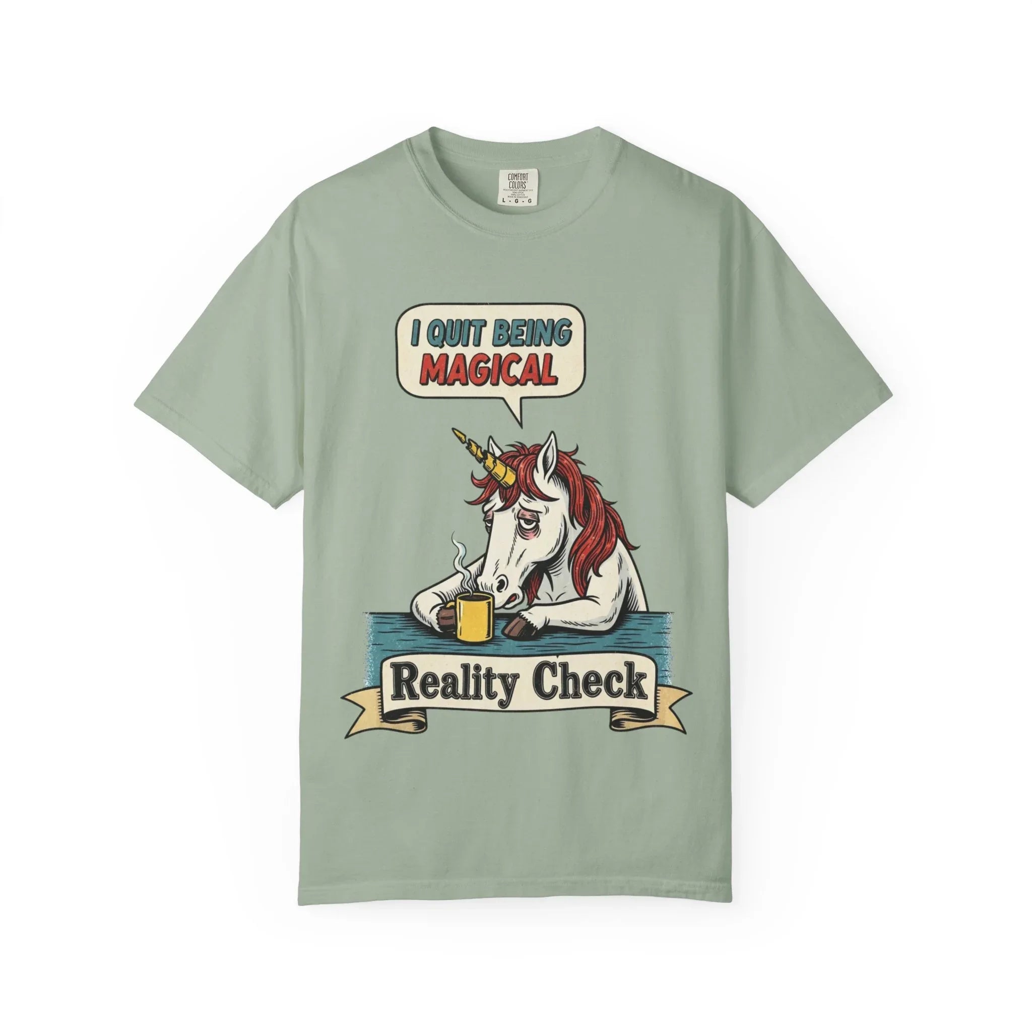 Funny Unicorn Shirt - "I Quit Being Magical" Vintage Graphic Tee - Sarcastic Coffee Lover Gift - Burnout T-Shirt - Reality Check Adulting Humor Top Bay