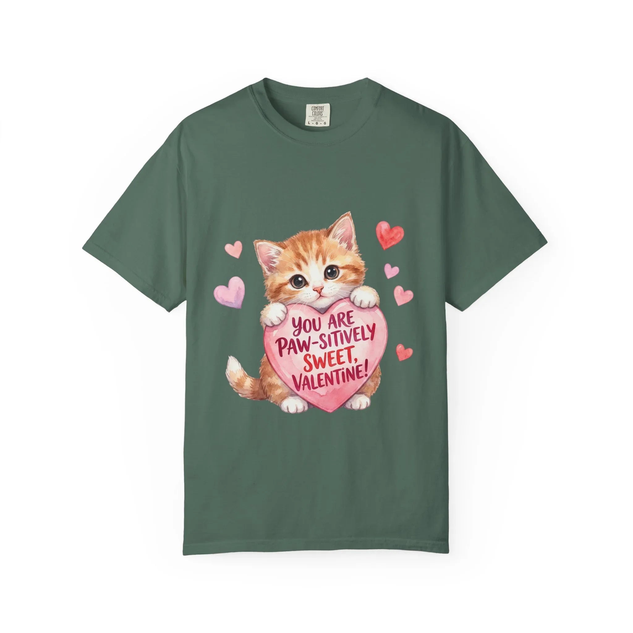 Paw-sitively Sweet Valentine Kitten T-Shirt | Cute Cat Lover Gift | Vintage Aesthetic Love Tee | Soft Cozy Valentine Shirt Blue Spruce