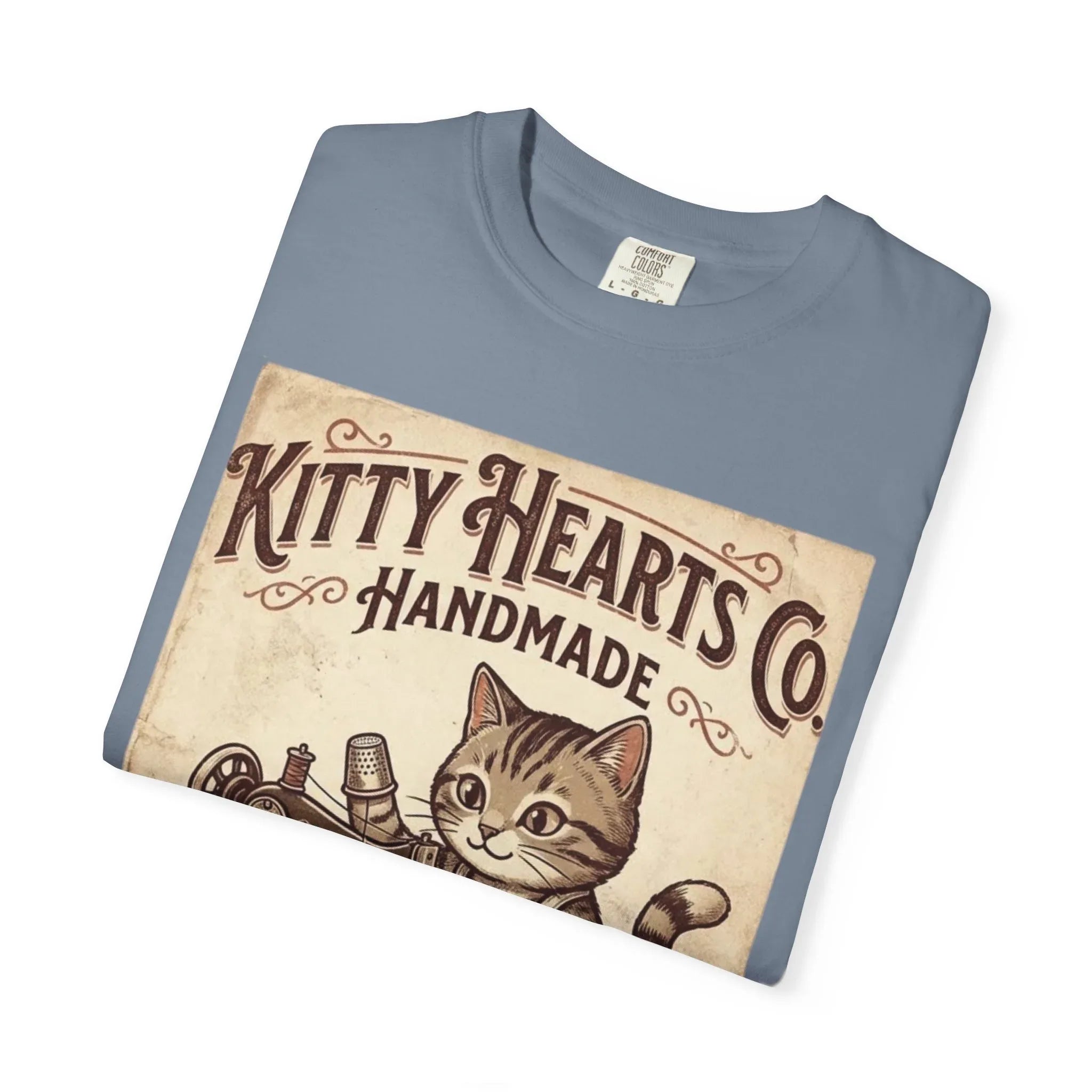 Kitty Hearts Co T-Shirt | Vintage Handmade Cat Sewing Made With Purr Graphic Tee