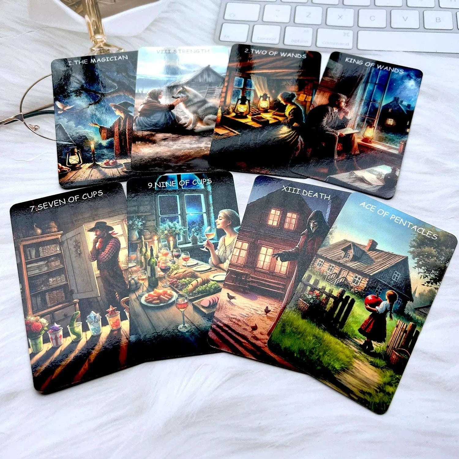 🔮 78PCS Tarot Deck – 70 x 120 mm Standard Size | Double-sided Film, Scratch-Proof Durable Cards | English PDF Guide for Divination & Rune Board Game