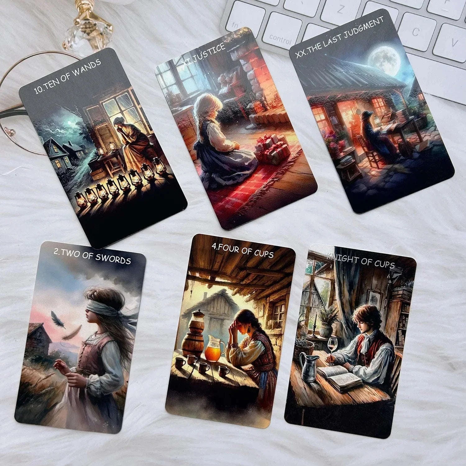 🔮 78PCS Tarot Deck – 70 x 120 mm Standard Size | Double-sided Film, Scratch-Proof Durable Cards | English PDF Guide for Divination & Rune Board Game