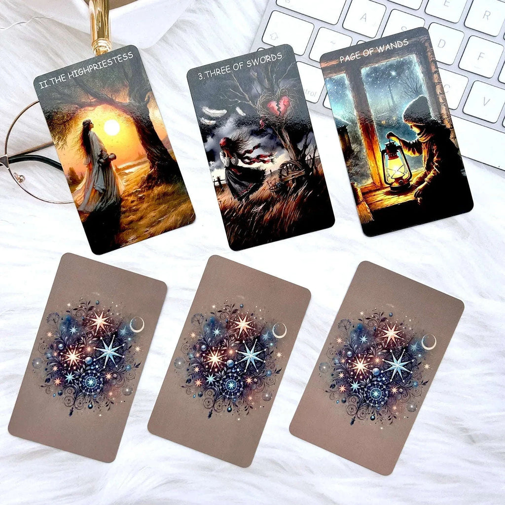 🔮 78PCS Tarot Deck – 70 x 120 mm Standard Size | Double-sided Film, Scratch-Proof Durable Cards | English PDF Guide for Divination & Rune Board Game