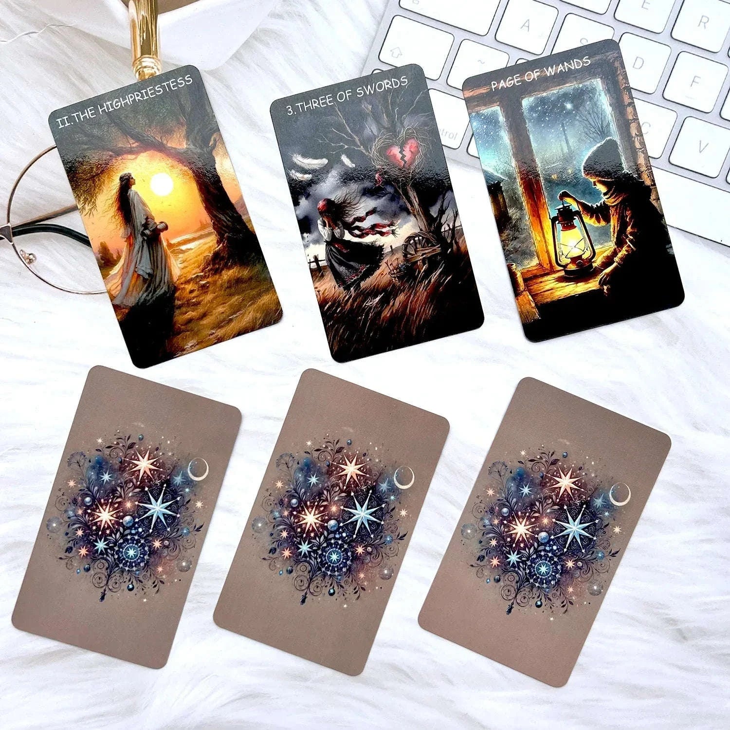 🔮 78PCS Tarot Deck – 70 x 120 mm Standard Size | Double-sided Film, Scratch-Proof Durable Cards | English PDF Guide for Divination & Rune Board Game