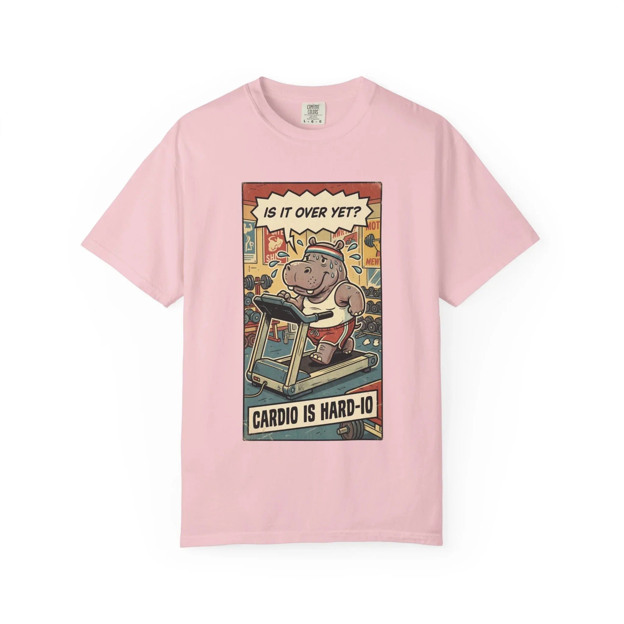 Funny Hippo Cardio Shirt - "Cardio is Hard-io" Retro Gym Tee - Vintage Sarcastic Workout T-Shirt - Humorous Exercise Fitness Gift - Distressed Comic Style Streetwear Blossom