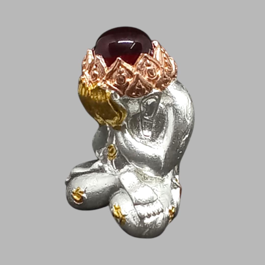 Supreme Spiritual Power and Fortune with the Phra Pidta Manee Mantra﻿ – Three Kings Alloy Amulet with Ruby Core, Certified