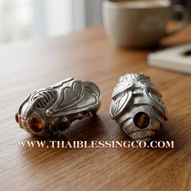 🌟 ✨ Authentic Thai Amulet 2020: Sovereign "Phaya Rerai - Tor Ngan Tor Thong" (The Celestial Cicada of Infinite Wealth) by Kruba Wimala, Doi Chom Wae Monastic Office – Sacred Silver-Alloy (Ngan Yuang) Edition, Base-Filled with Sacred Cicada Herbal Powder