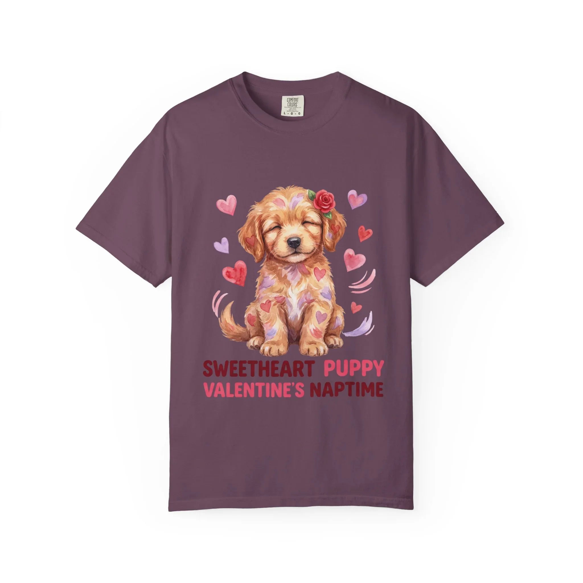 Sweetheart Puppy Valentines Naptime T Shirt Cute Watercolor Dog Art Cozy Vintage Aesthetic Gift for Dog Lovers Soft Cotton Retro Valentines Berry M