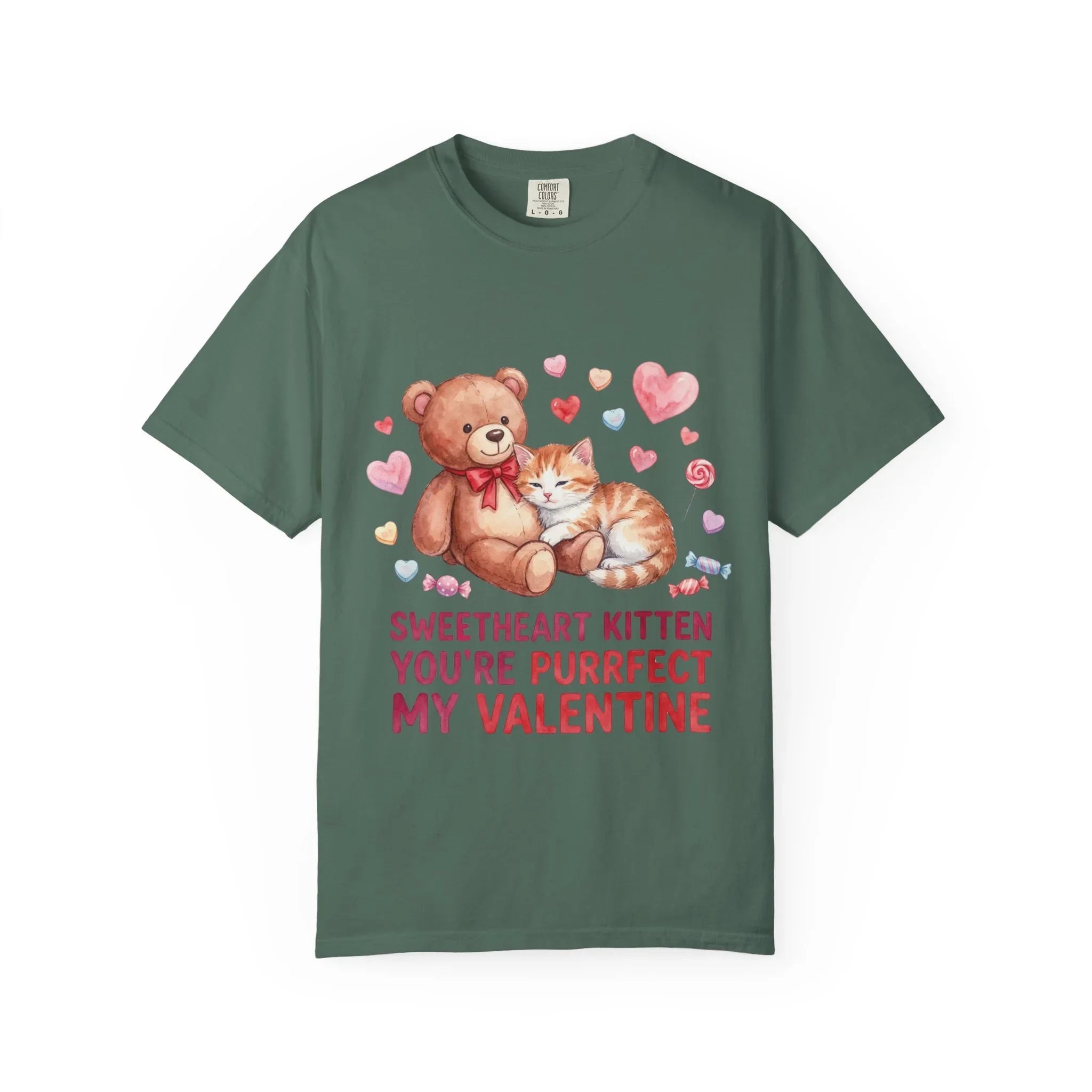 Sweetheart Kitten Youre Purrfect My Valentine T Shirt Cute Cat Teddy Bear Hearts Watercolor Cozy Vintage Aesthetic Gift Cat Lovers Blue Spruce