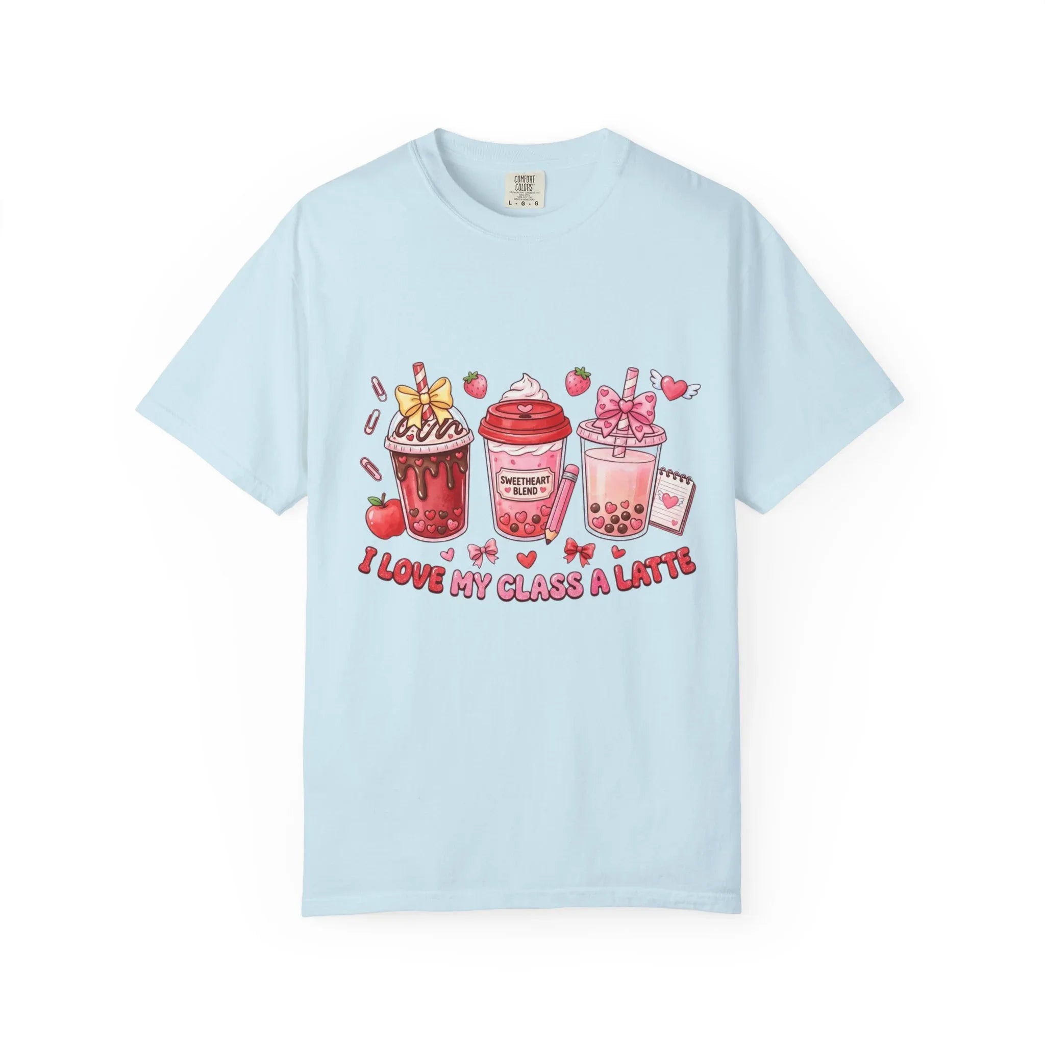Strawberry Boba Drinks T-Shirt | I Love My Class A Latte Design | Cute Kawaii Bubble Tea Tee | Vintage Foodie Aesthetic Gift Chambray