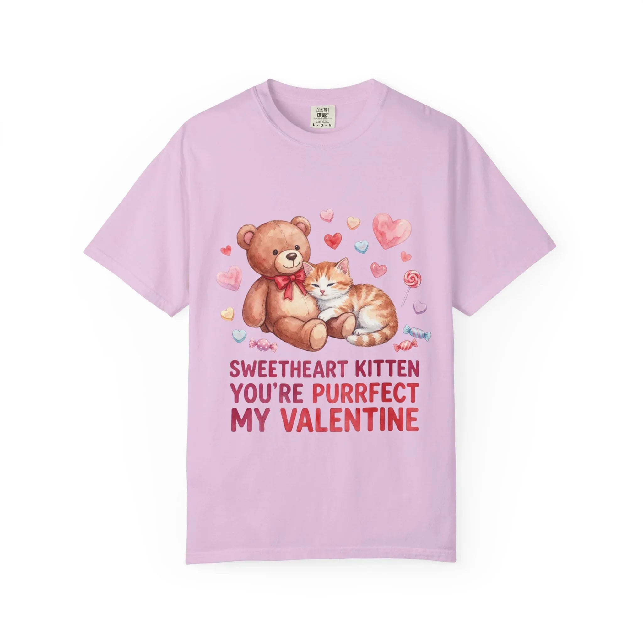 Sweetheart Kitten Youre Purrfect My Valentine T Shirt Cute Cat Teddy Bear Hearts Watercolor Cozy Vintage Aesthetic Gift Cat Lovers Orchid