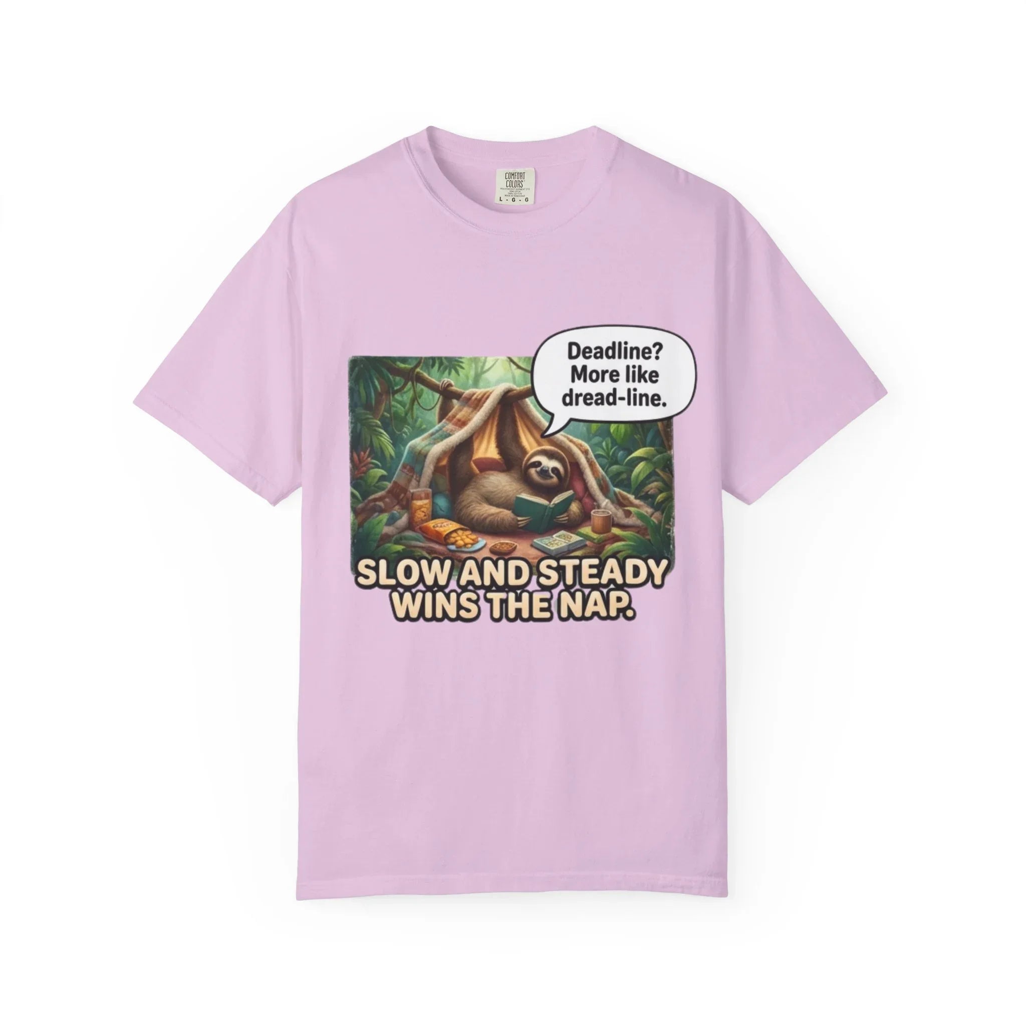 Slow and Steady Wins the Nap Sloth T-Shirt | Cute Lazy Sloth Illustration | Self Care Humor Gift | Vintage Cozy Productivity Tee Orchid