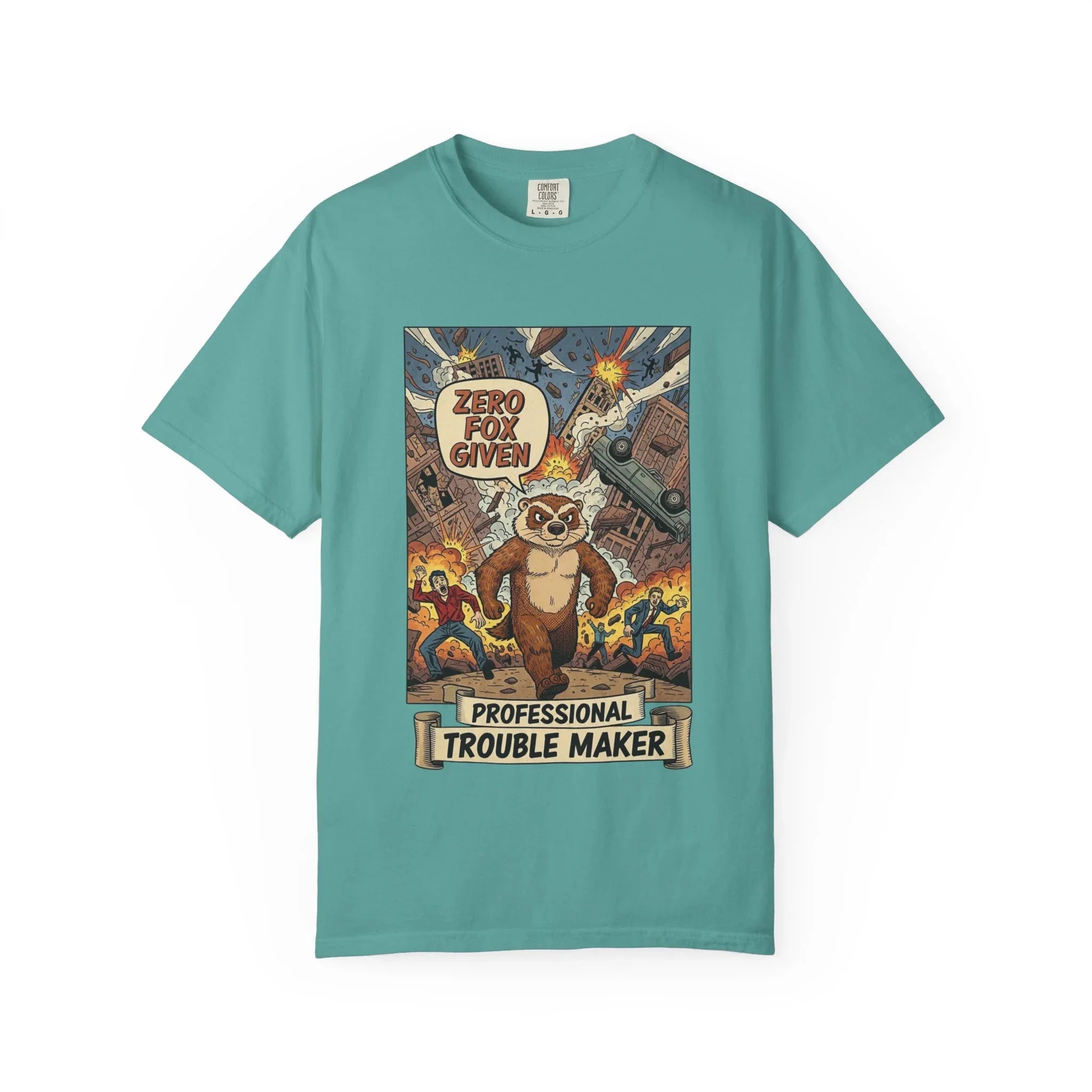 Funny Honey Badger Shirt - "Zero Fox Given" Hoodie - Retro Comic Style Monster Tee - Kaiju Animal Attack Graphic - Professional Trouble Maker Sarcastic Meme Art Seafoam