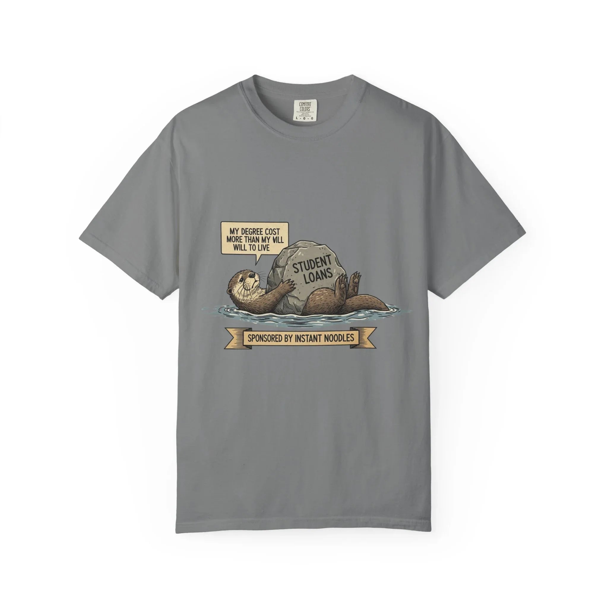 Funny Sloth Shirt Financially Stable In My Dreams Tee Student Loan Otter Shirt Broke Life Gift Sarcastic Adulting Currently Accepting Grey