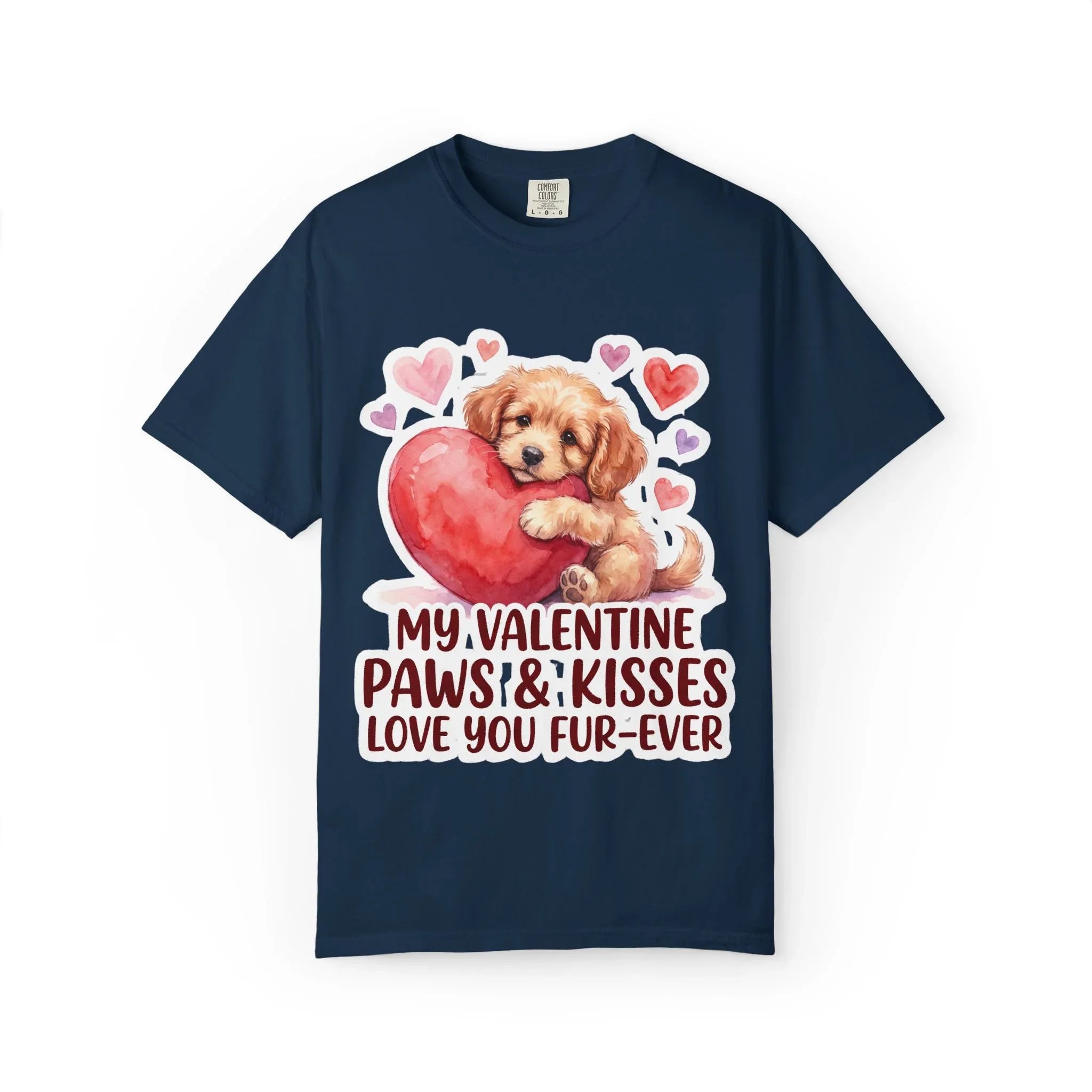 Puppy Heart Valentine T-Shirt | Paws & Kisses Love You Fur-Ever Dog Graphic Tee True Navy