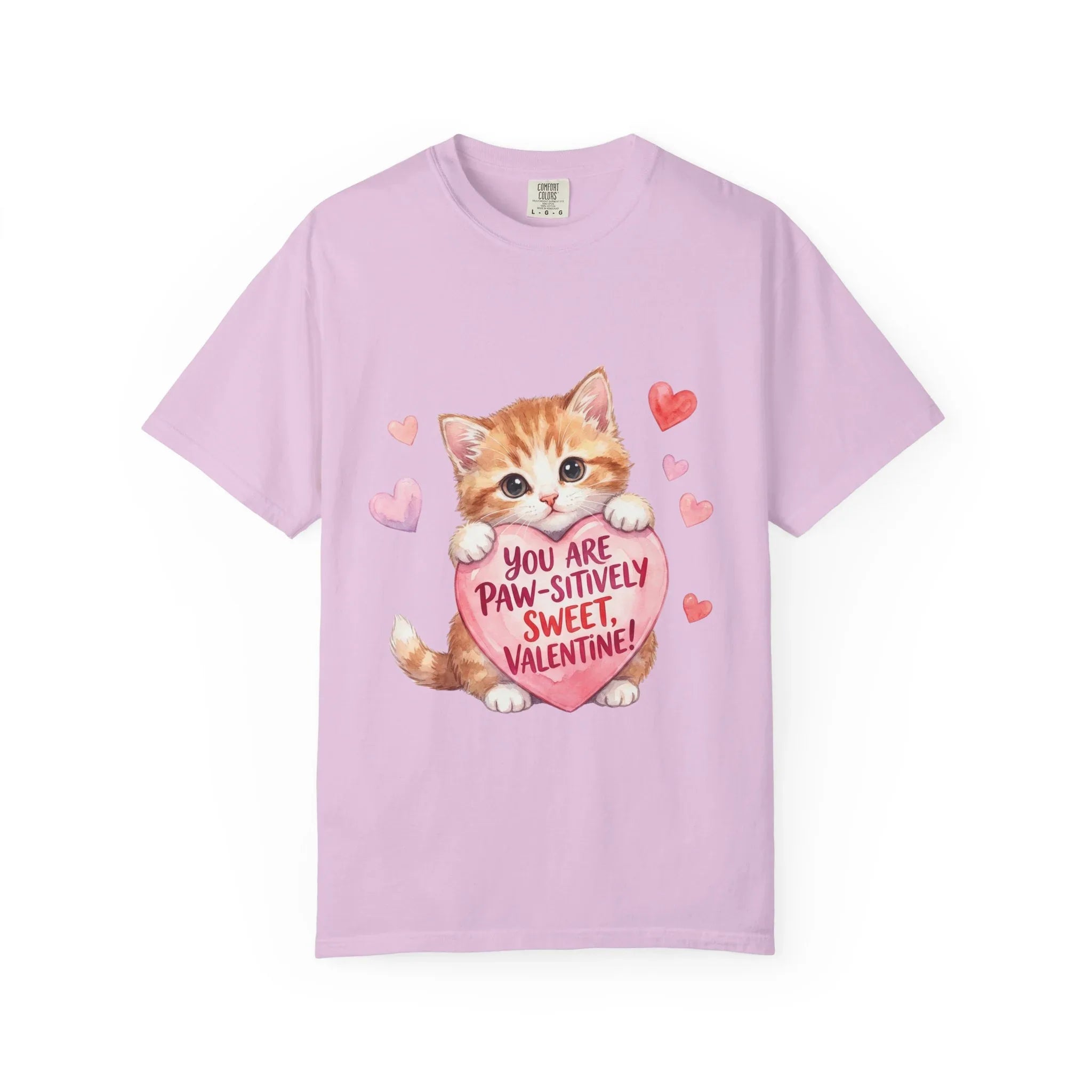 Paw-sitively Sweet Valentine Kitten T-Shirt | Cute Cat Lover Gift | Vintage Aesthetic Love Tee | Soft Cozy Valentine Shirt Orchid