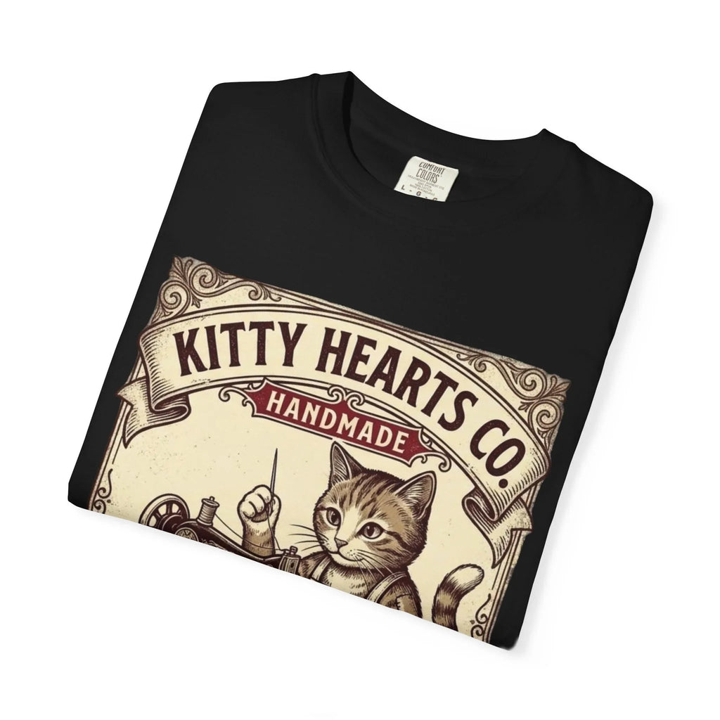Kitty Hearts Co T-Shirt | Vintage Sewing Cat Made With Purr Graphic Tee | Retro Craft Lover Gift