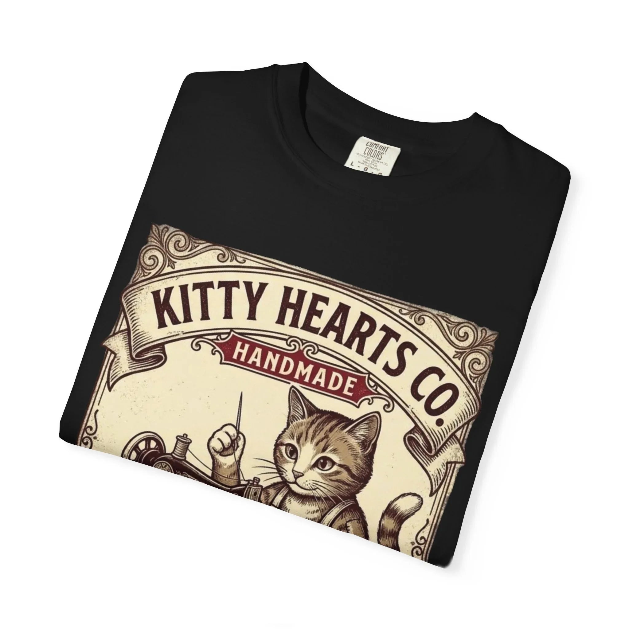 Kitty Hearts Co T-Shirt | Vintage Sewing Cat Made With Purr Graphic Tee | Retro Craft Lover Gift
