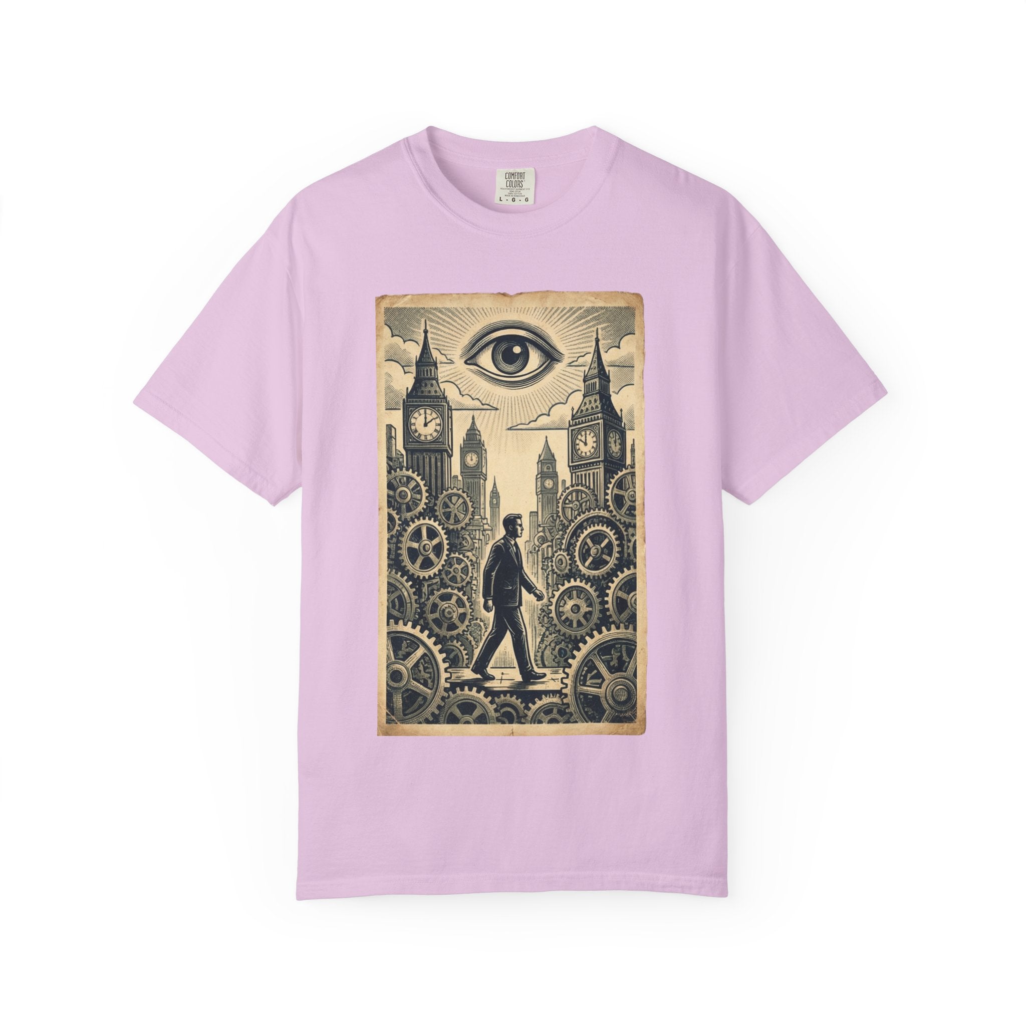 The Corporate Cog T-Shirt - Clockwork System Satire Tee - Funny Office Humor Shirt - Vintage Retro Propaganda Graphic - Sarcastic Work Gift Orchid